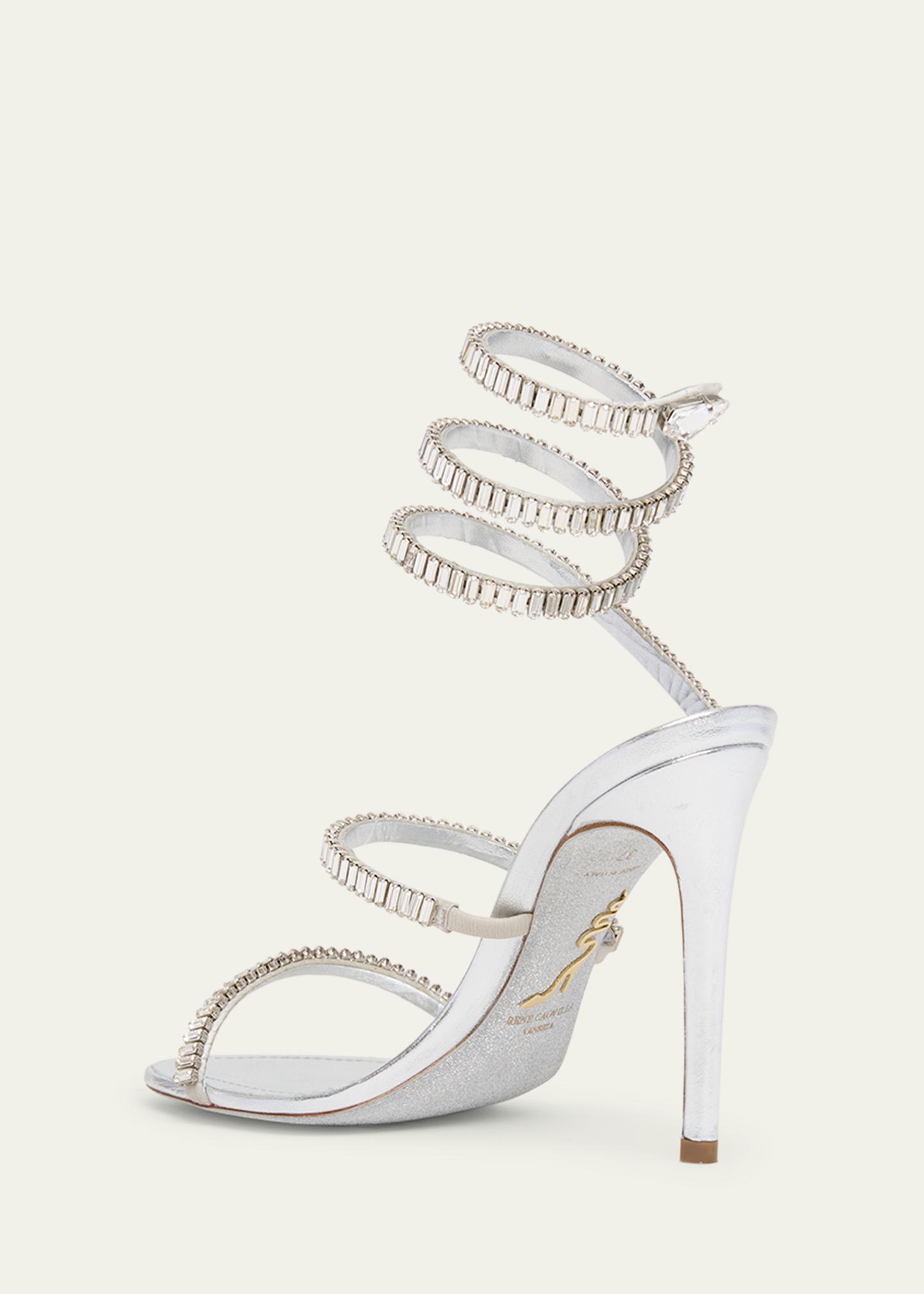 レネカオヴィラRene Caovilla ラインストーンサンダル ミュール 35 Rene Caovilla Metallic Leather Strass Snake Ankle Wrap Sandals