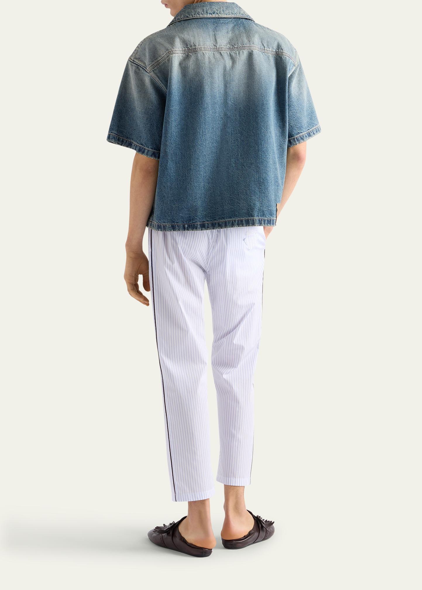 Prada Men's Denim Boxy-Fit Bowling Shirt - Bergdorf Goodman