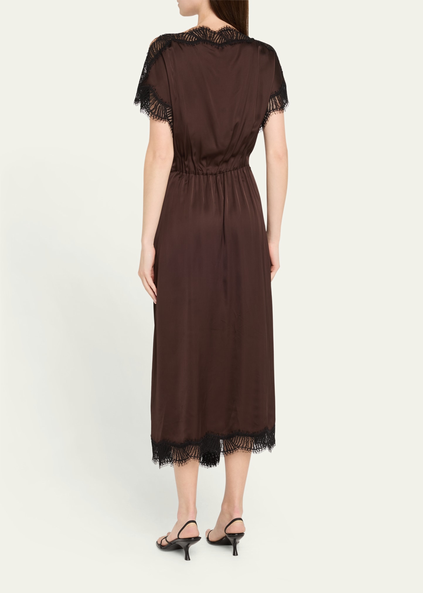 A.L.C. Luna Satin Lace-Trim Midi Dress - Bergdorf Goodman
