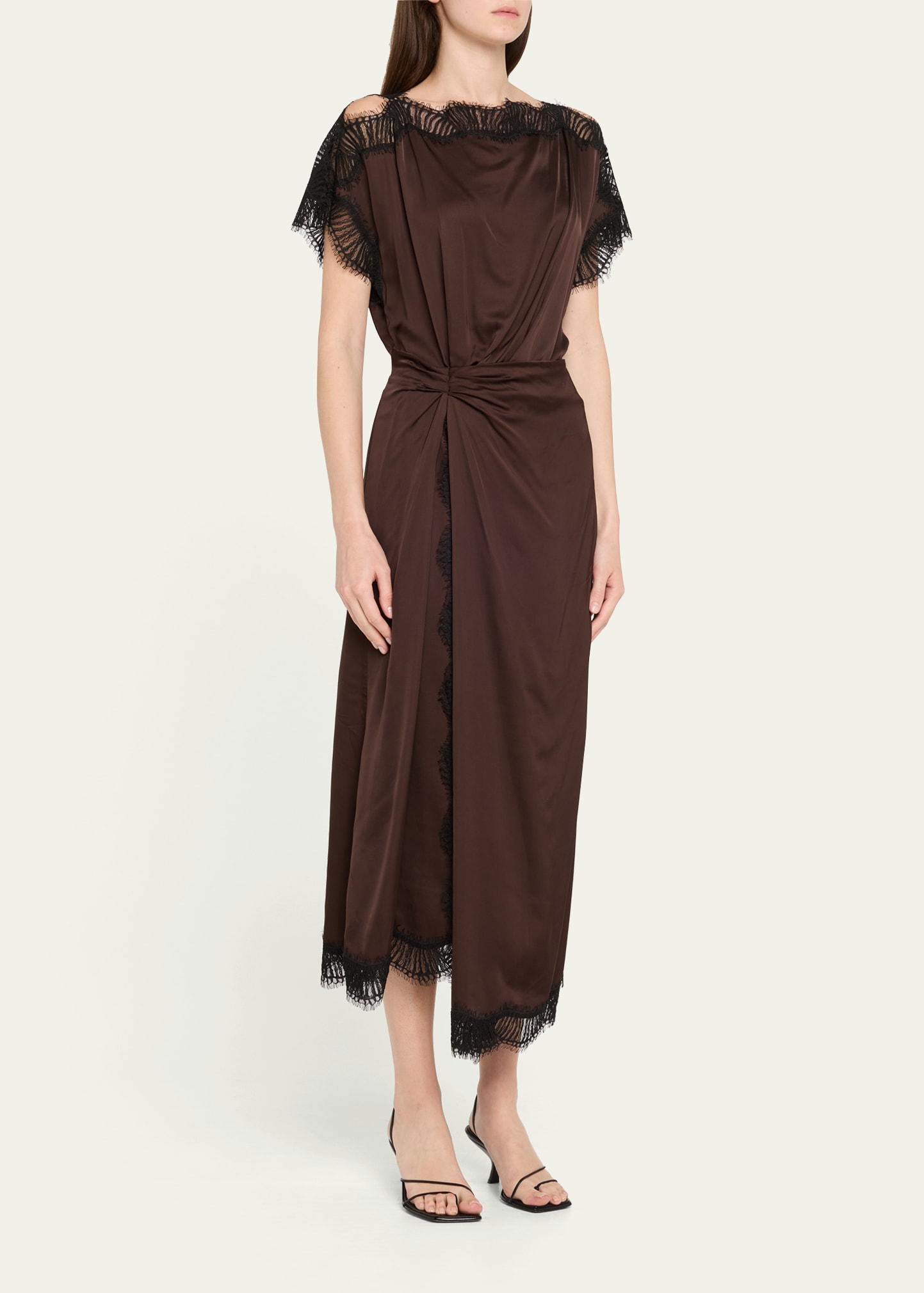 A.L.C. Luna Satin Lace-Trim Midi Dress - Bergdorf Goodman