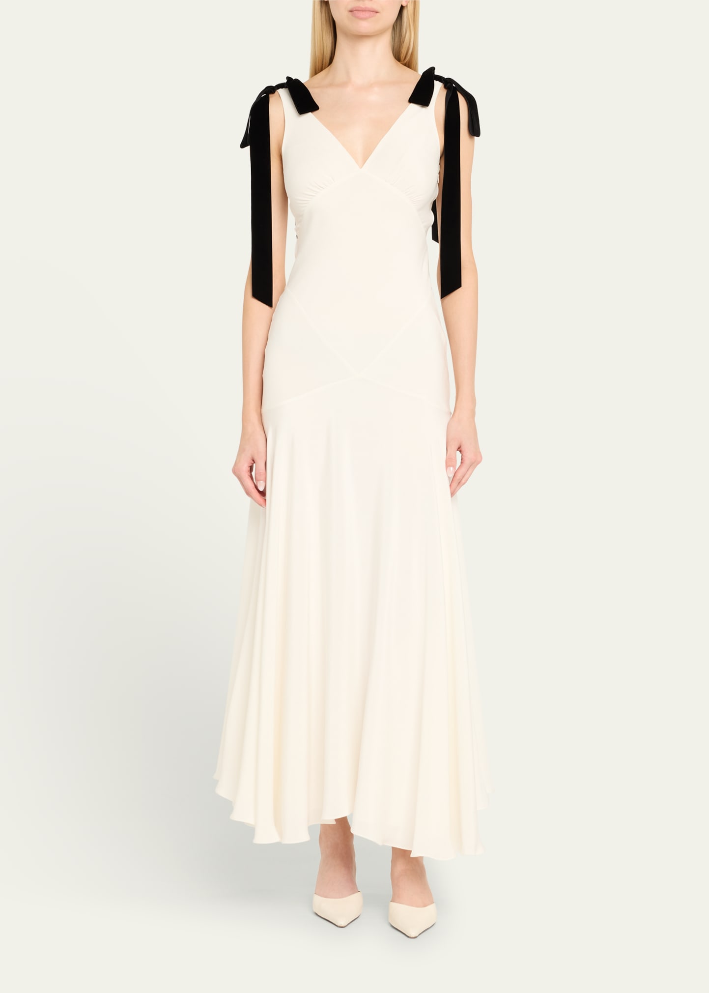 Bow-Shoulder Silk Crepe Bias Maxi Dress