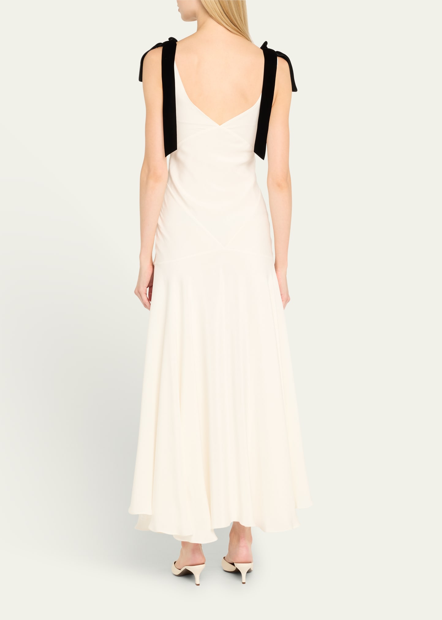Bow-Shoulder Silk Crepe Bias Maxi Dress