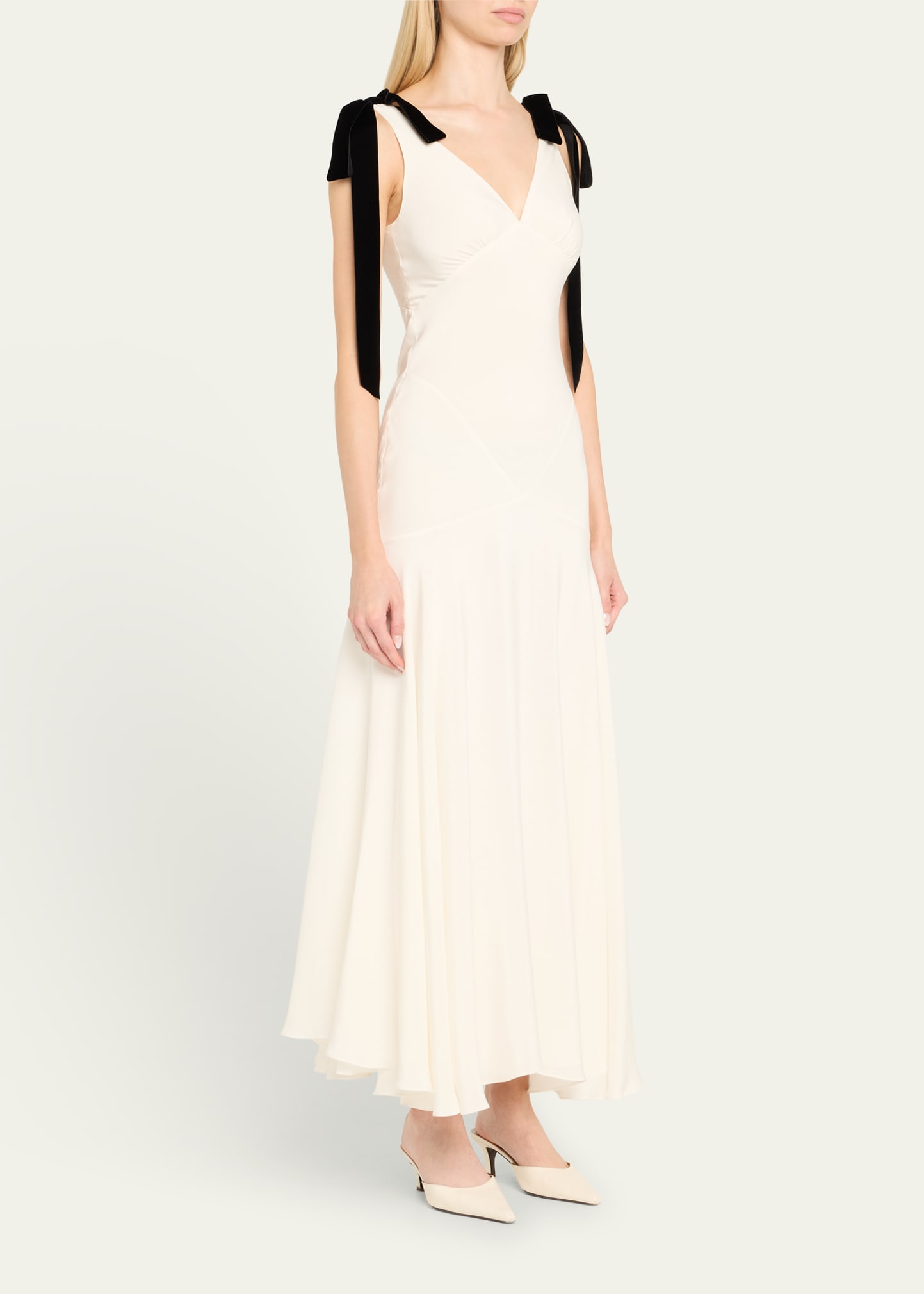 Bow-Shoulder Silk Crepe Bias Maxi Dress