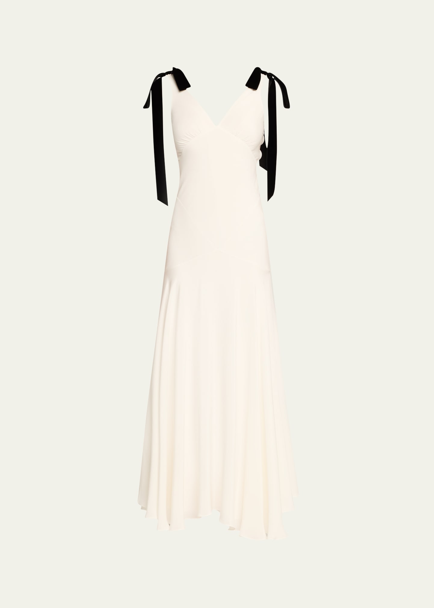 Bow-Shoulder Silk Crepe Bias Maxi Dress
