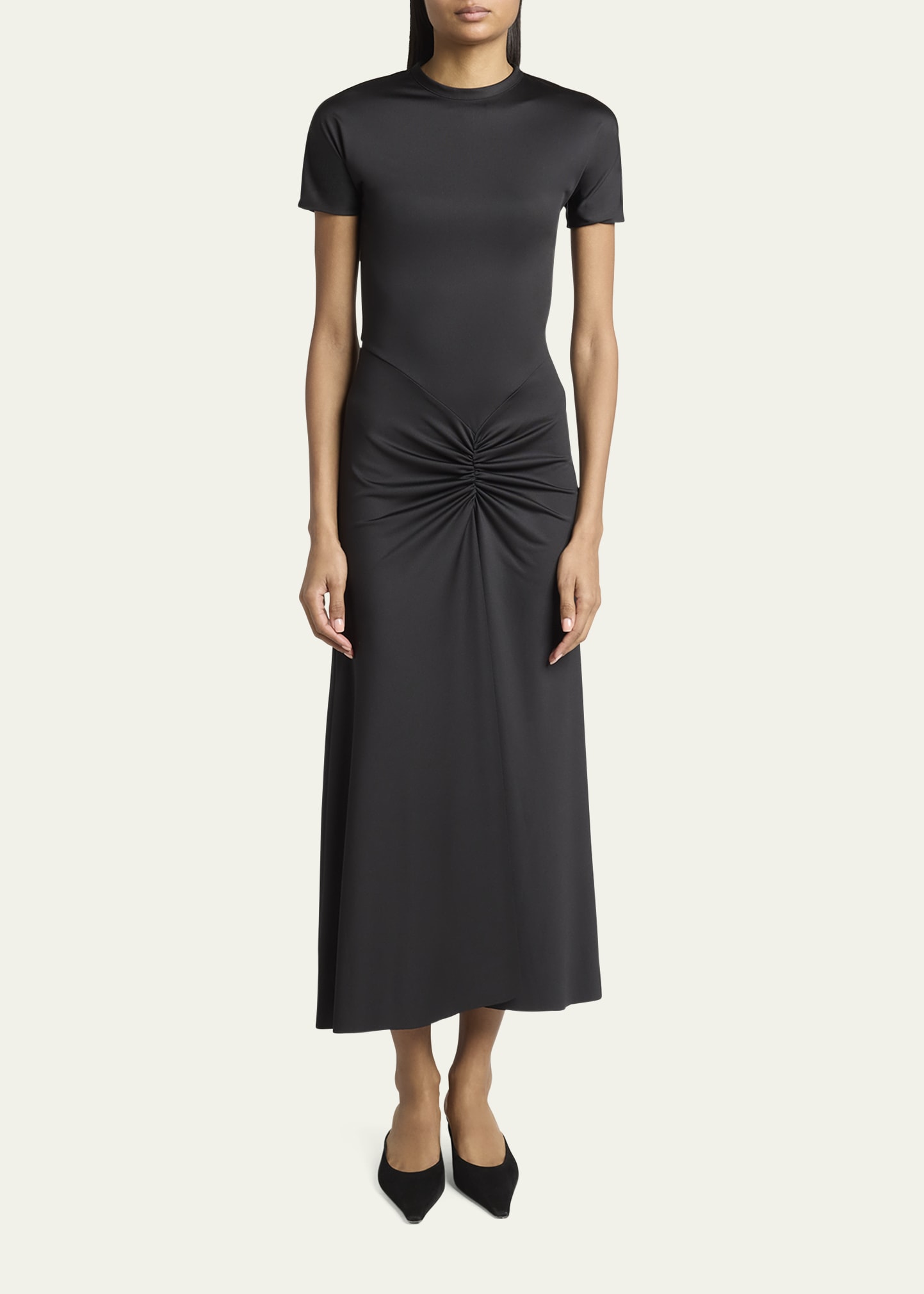 Victoria Beckham Gathered Drop-Waist Midi T-Shirt Dress