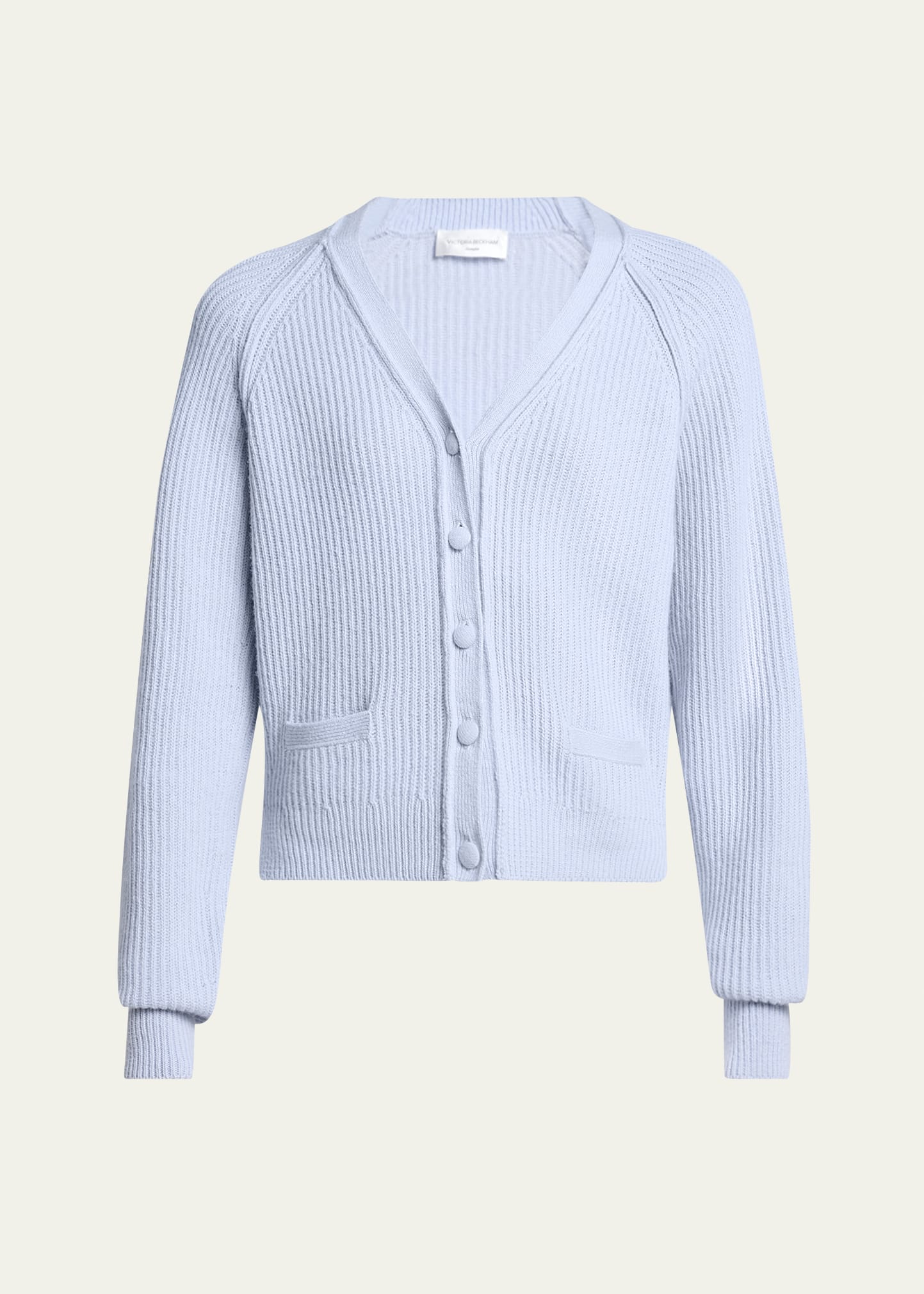 Victoria Beckham Stepped Hem V-Neck Cashmere Wool Cardigan