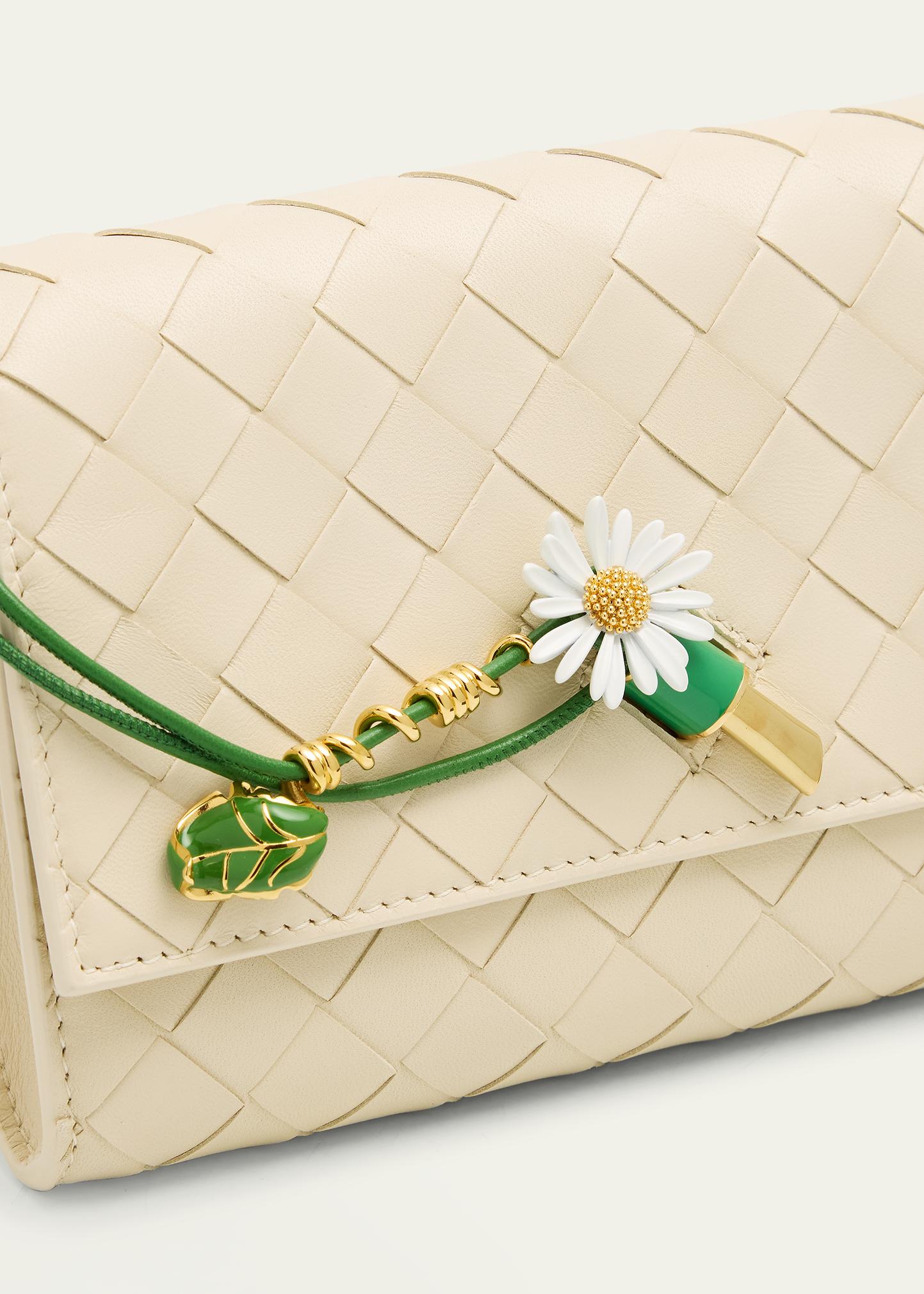 Bottega Veneta Andiamo Leather Pouch Bag with Enamel Daisy Flower