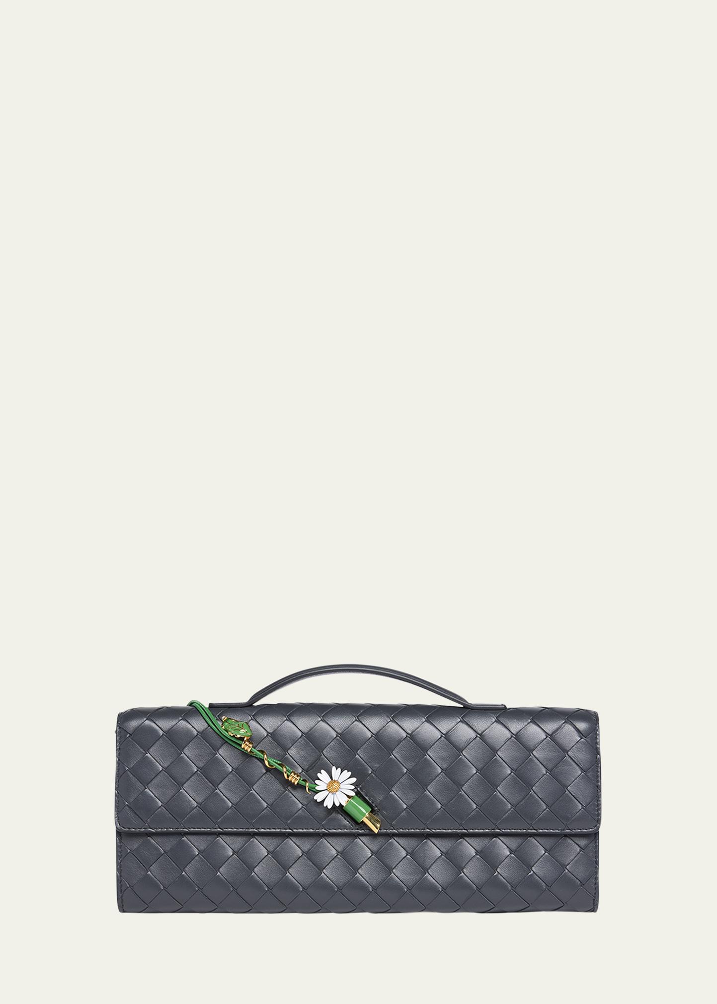 Bottega Veneta Andiamo Flower-Embellished Leather Clutch Bag