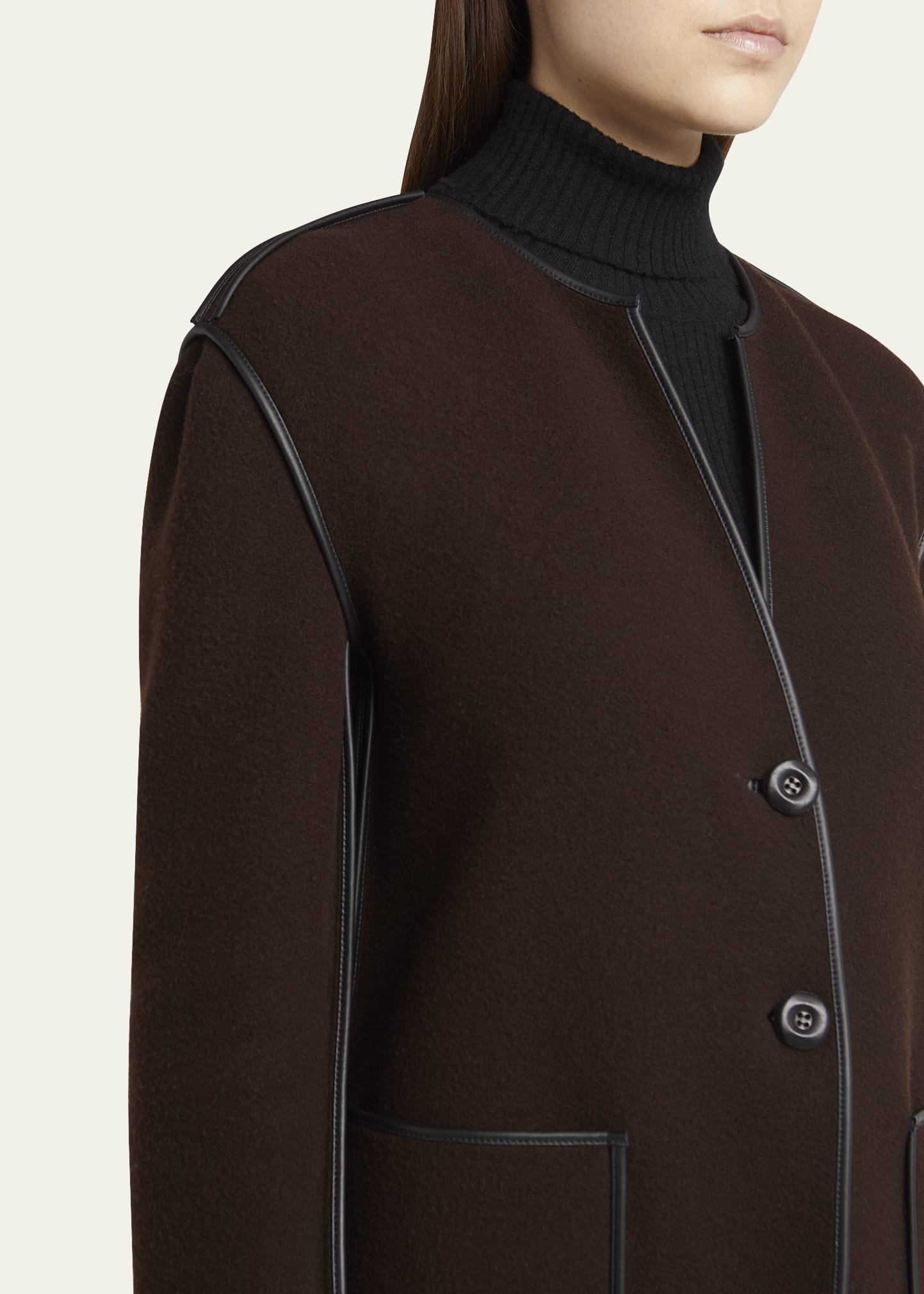 Giorgio Armani Leather Piping Cashmere Fleece Short Coat