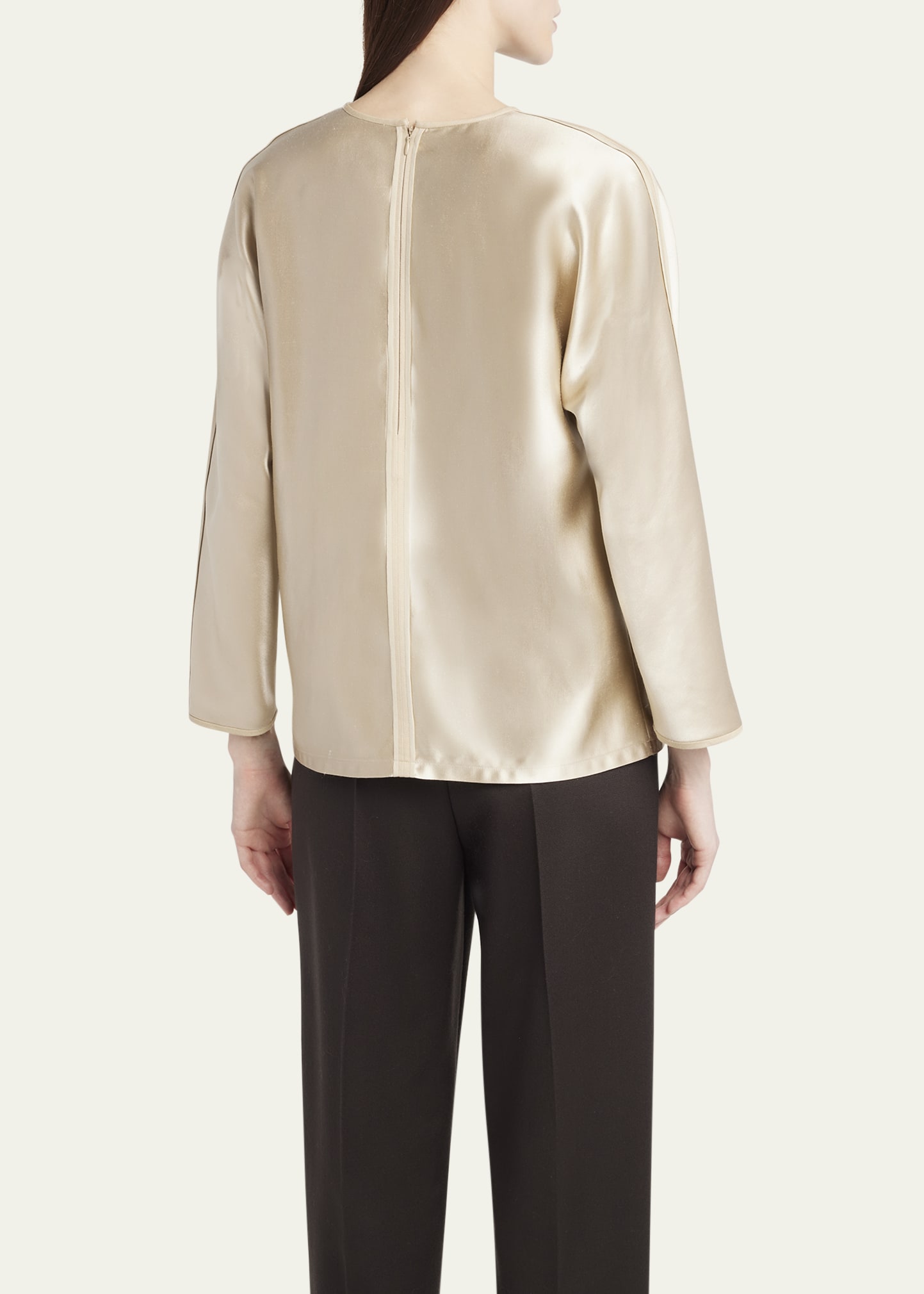 Giorgio Armani Tonal Piping Long-Sleeve Silk Blouse - Bergdorf Goodman