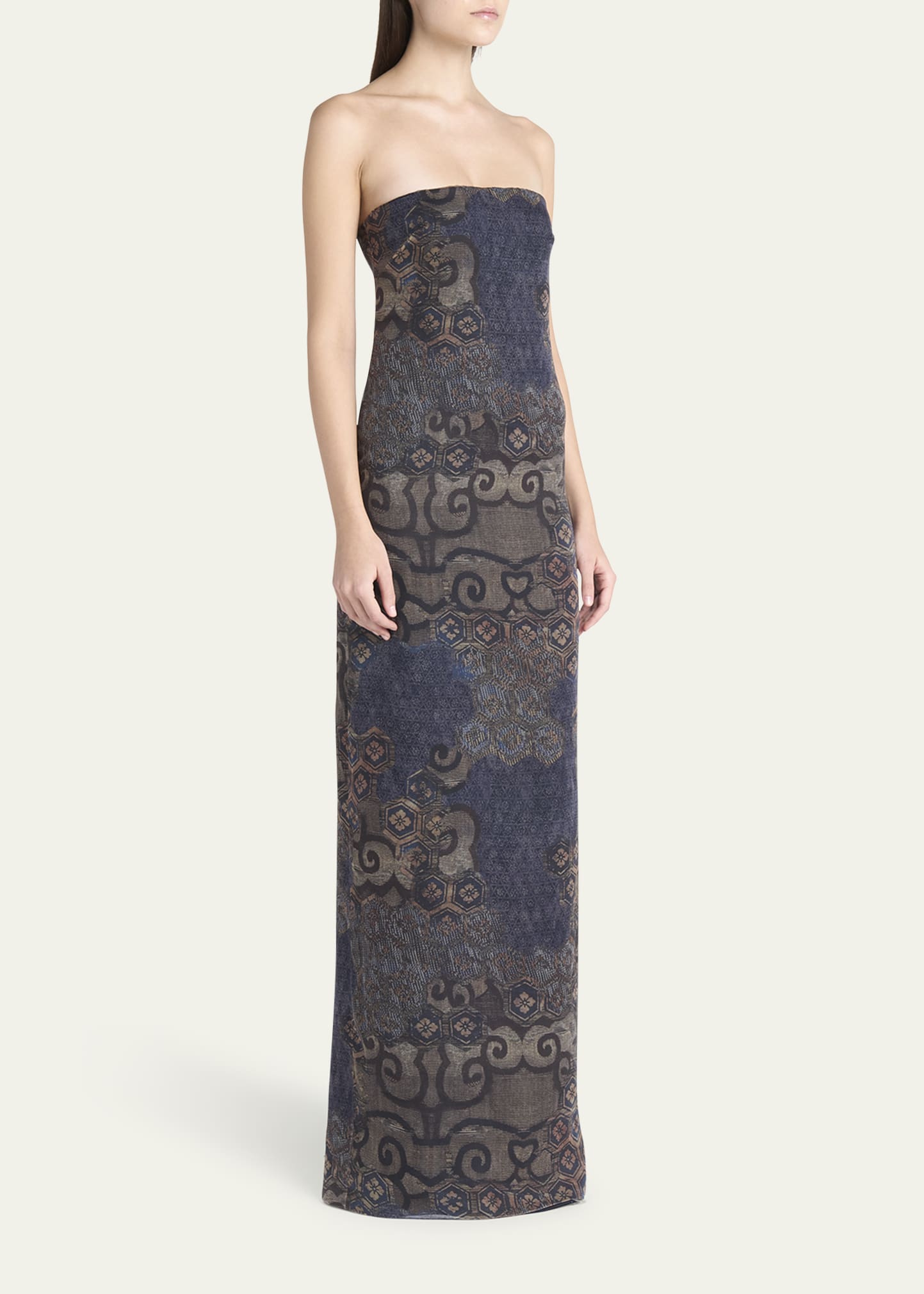 Giorgio Armani Strapless Tile-Print Silk Gown - Bergdorf Goodman