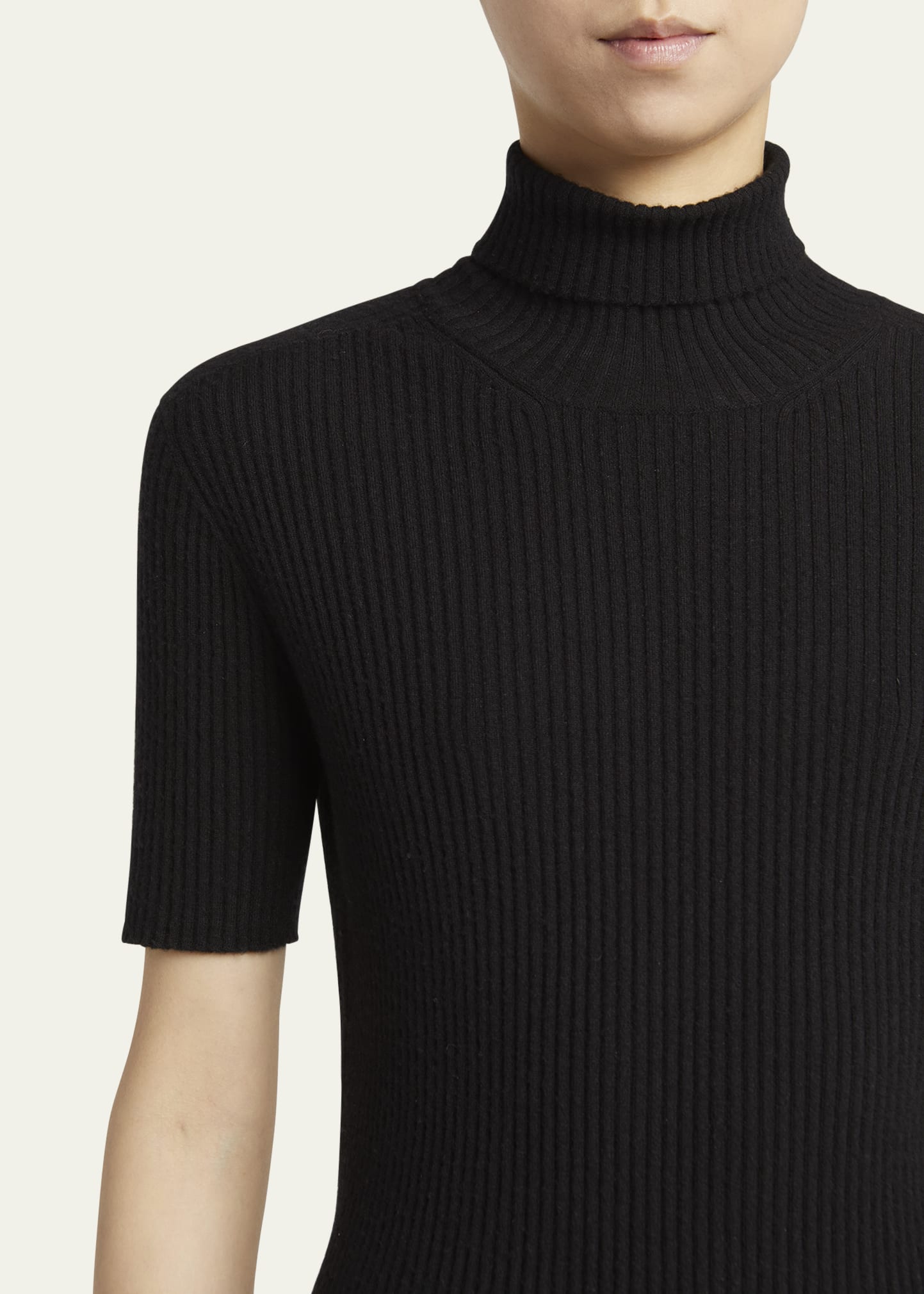 Giorgio Armani Turtleneck Short-Sleeve Cashmere Rib Sweater