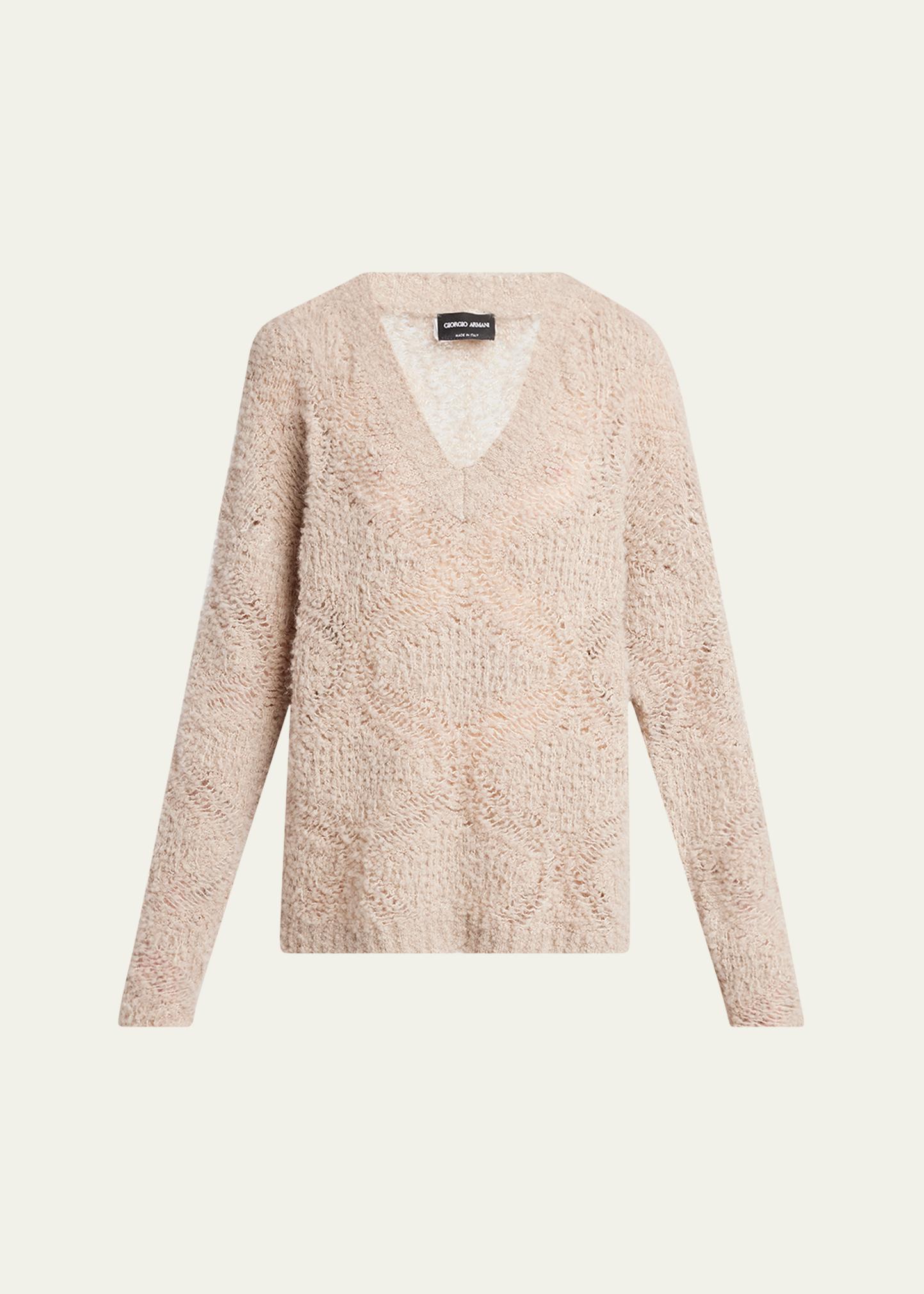 Giorgio Armani ニット コットン Giorgio Armani V-Neck Wool Cashmere Open-Knit Sweater - Bergdorf