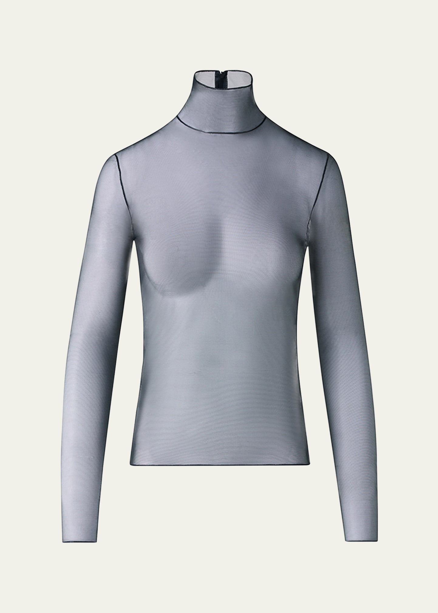 Akris Mock-Neck Stretch Tulle Fitted Long-Sleeve Shirt - Bergdorf