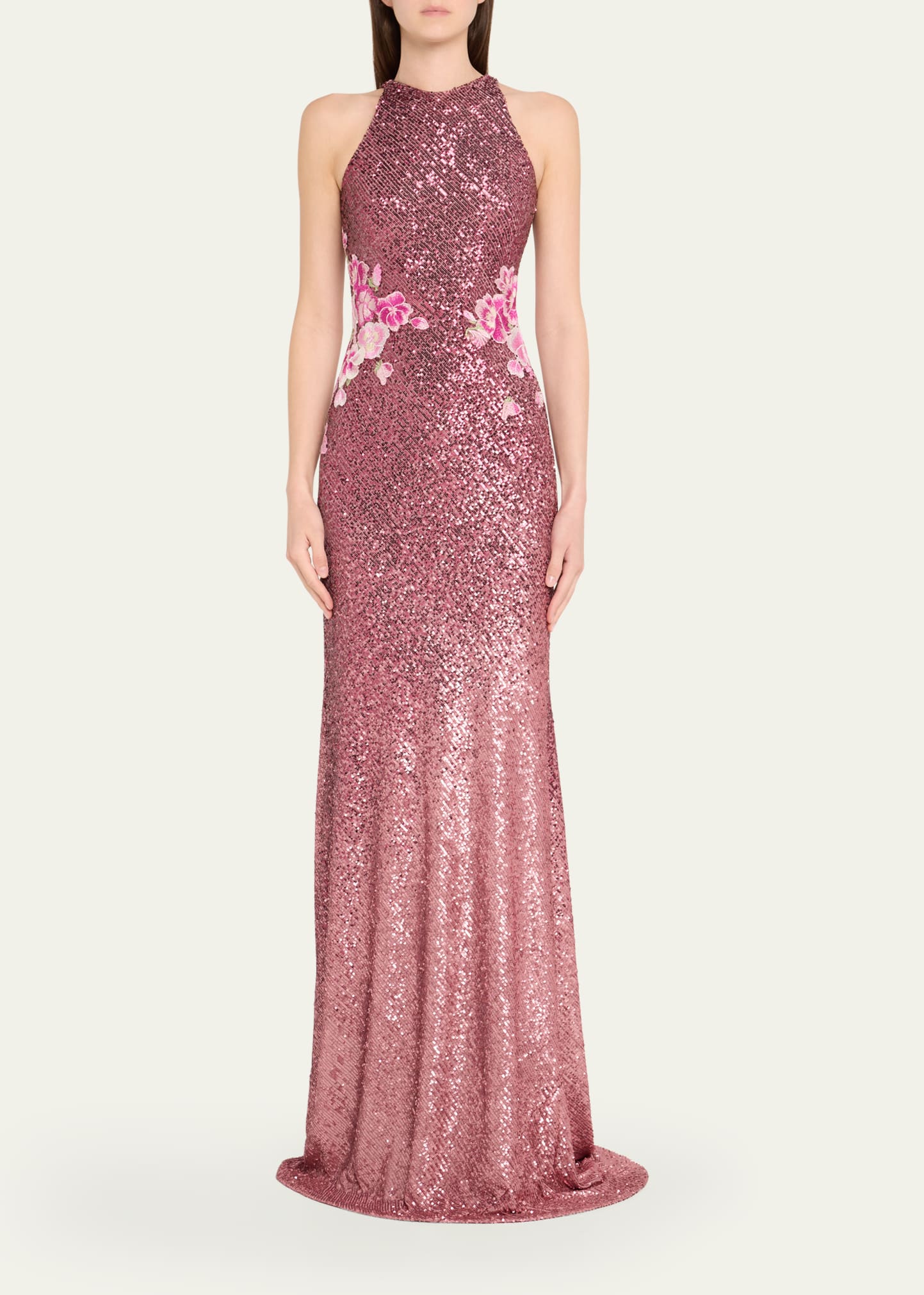 Naeem Khan Floral Embroidered Ombre Sequin Halter Gown - Bergdorf Goodman