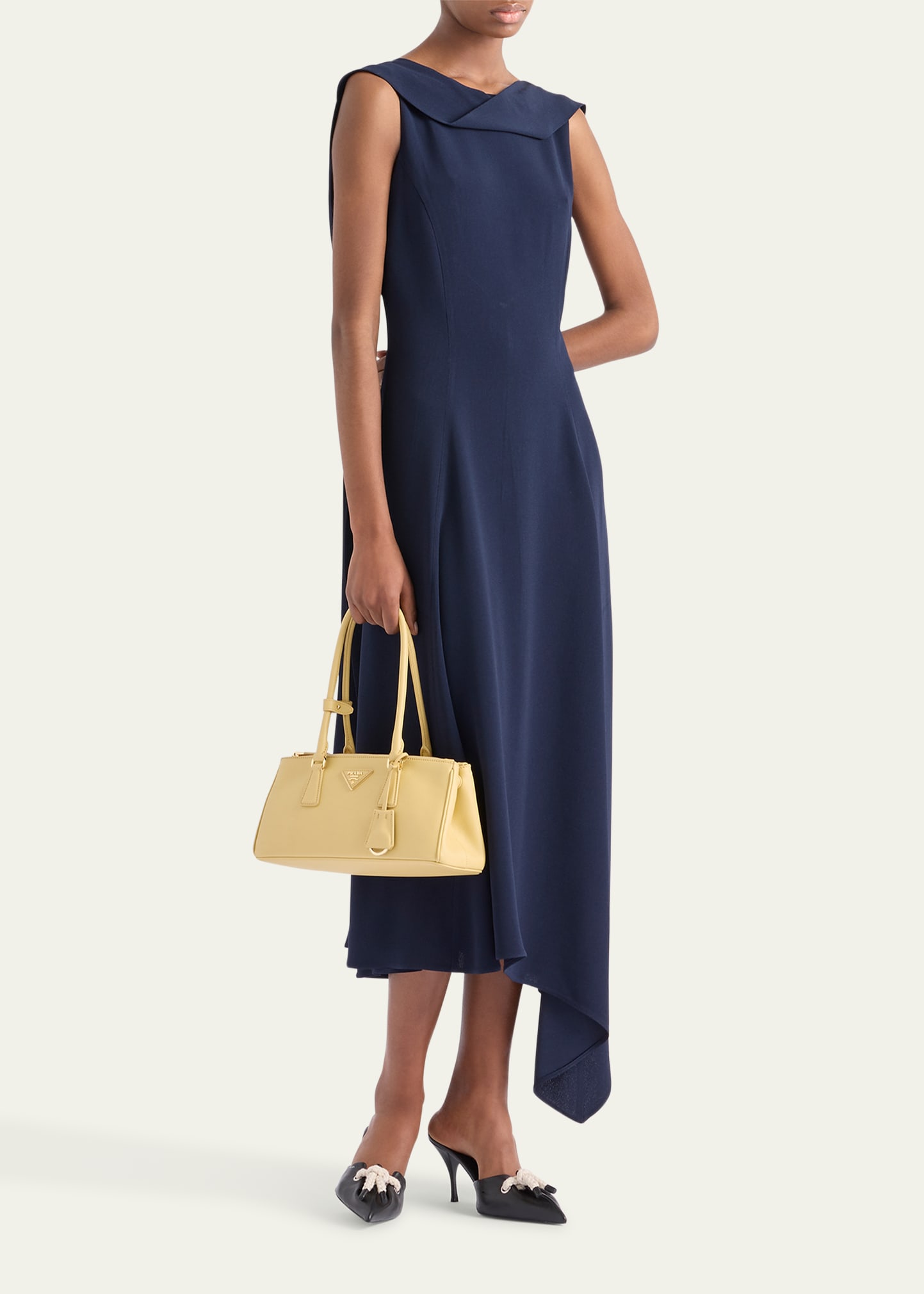 Prada Neck-Scarf Backless Cady Crepe Midi Dress - Bergdorf Goodman