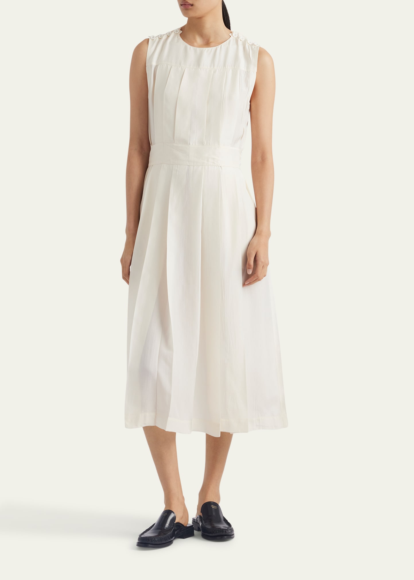 ワンピース PRADA SILK MIDI POLO DRESS Prada Sleeveless Pleated Ponge Silk Midi Dress - Bergdorf