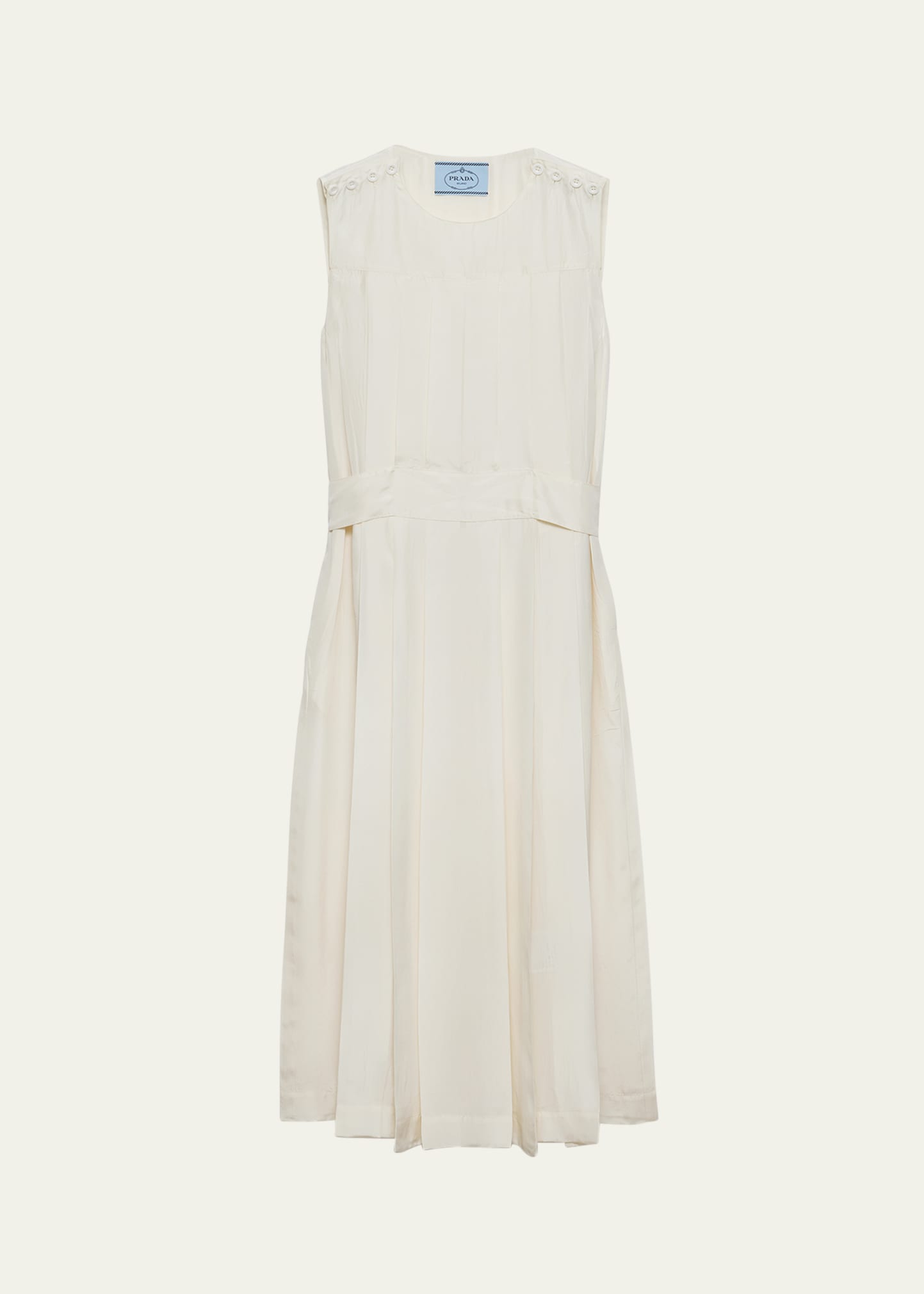Prada Sleeveless Pleated Ponge Silk Midi Dress - Bergdorf