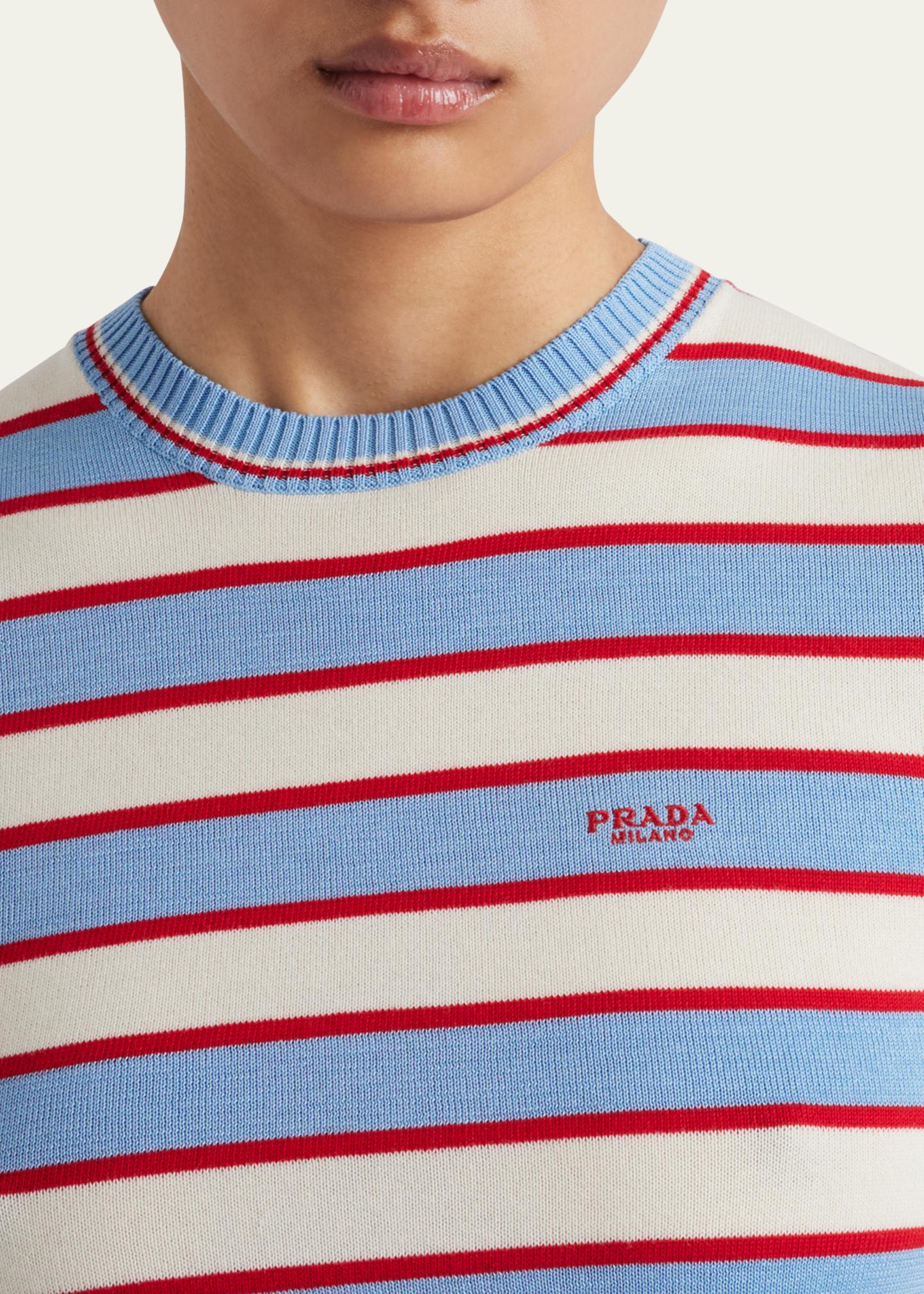 Prada Striped Short Sleeve Cotton Sweater - Bergdorf Goodman