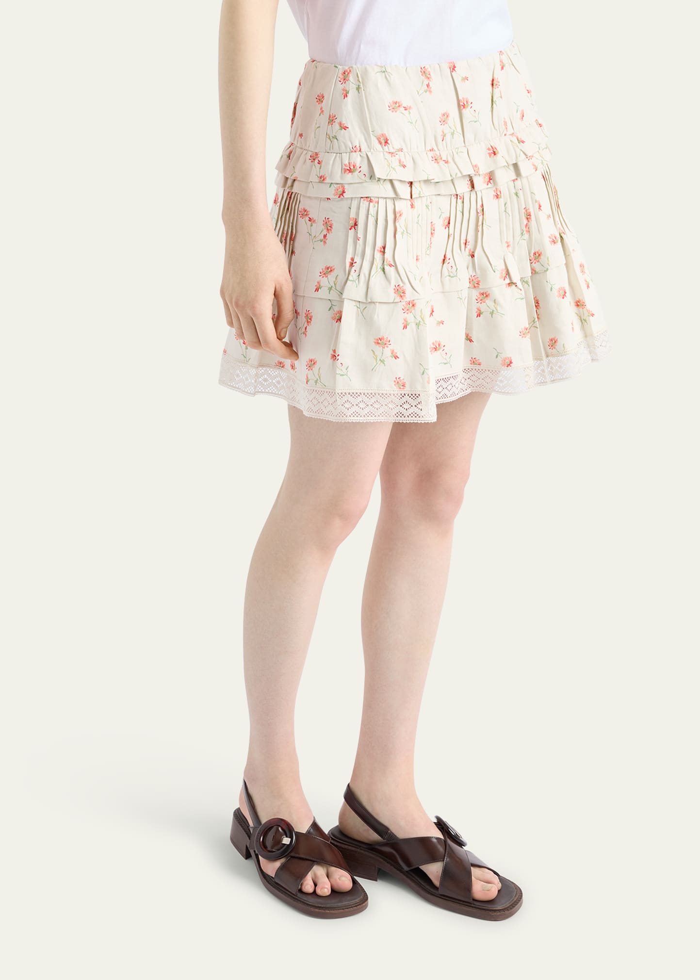 スカート prada flower pattern mini skirt Prada Flower Print Tiered Ruffle Linen Mini Skirt - Bergdorf Goodman
