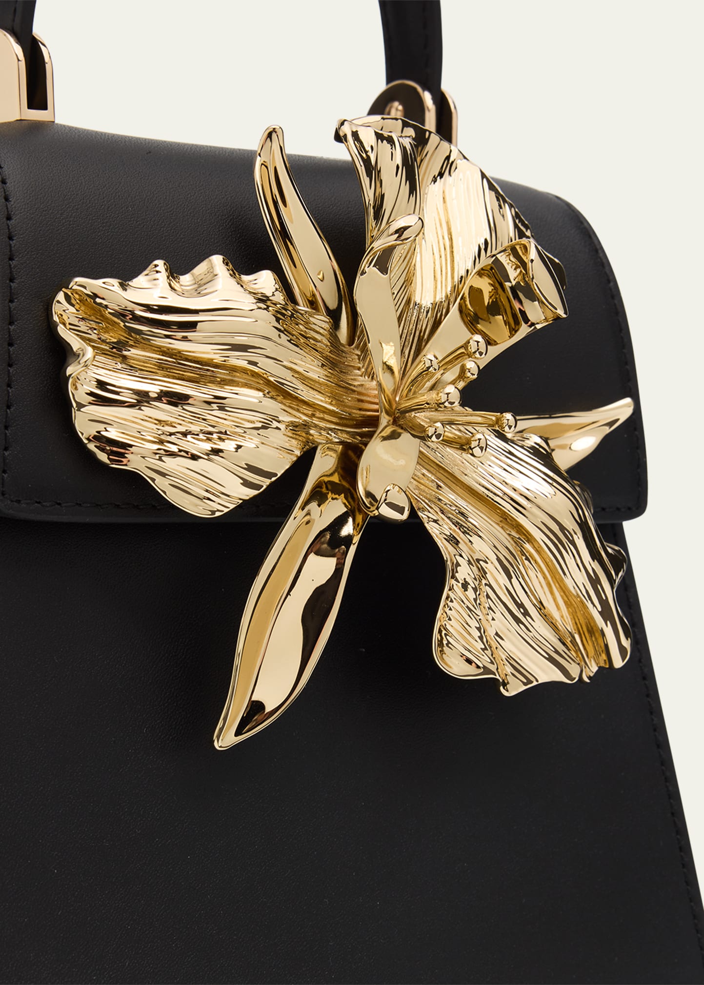 Cult Gaia Emilia Flower-Embellished Leather Top-Handle Bag