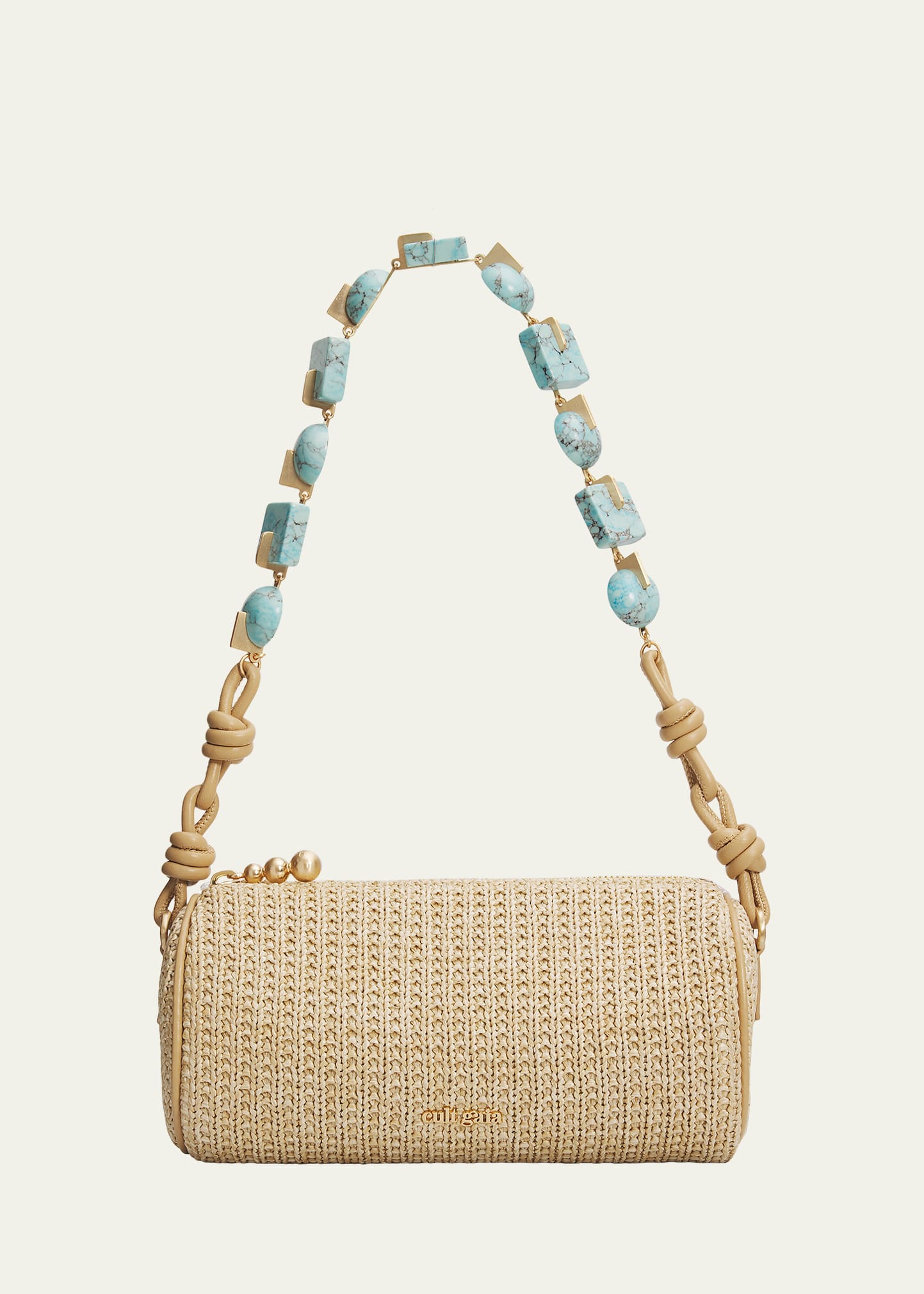 Cult Gaia Zozina Stone-Embellished Raffia Shoulder Bag - Bergdorf