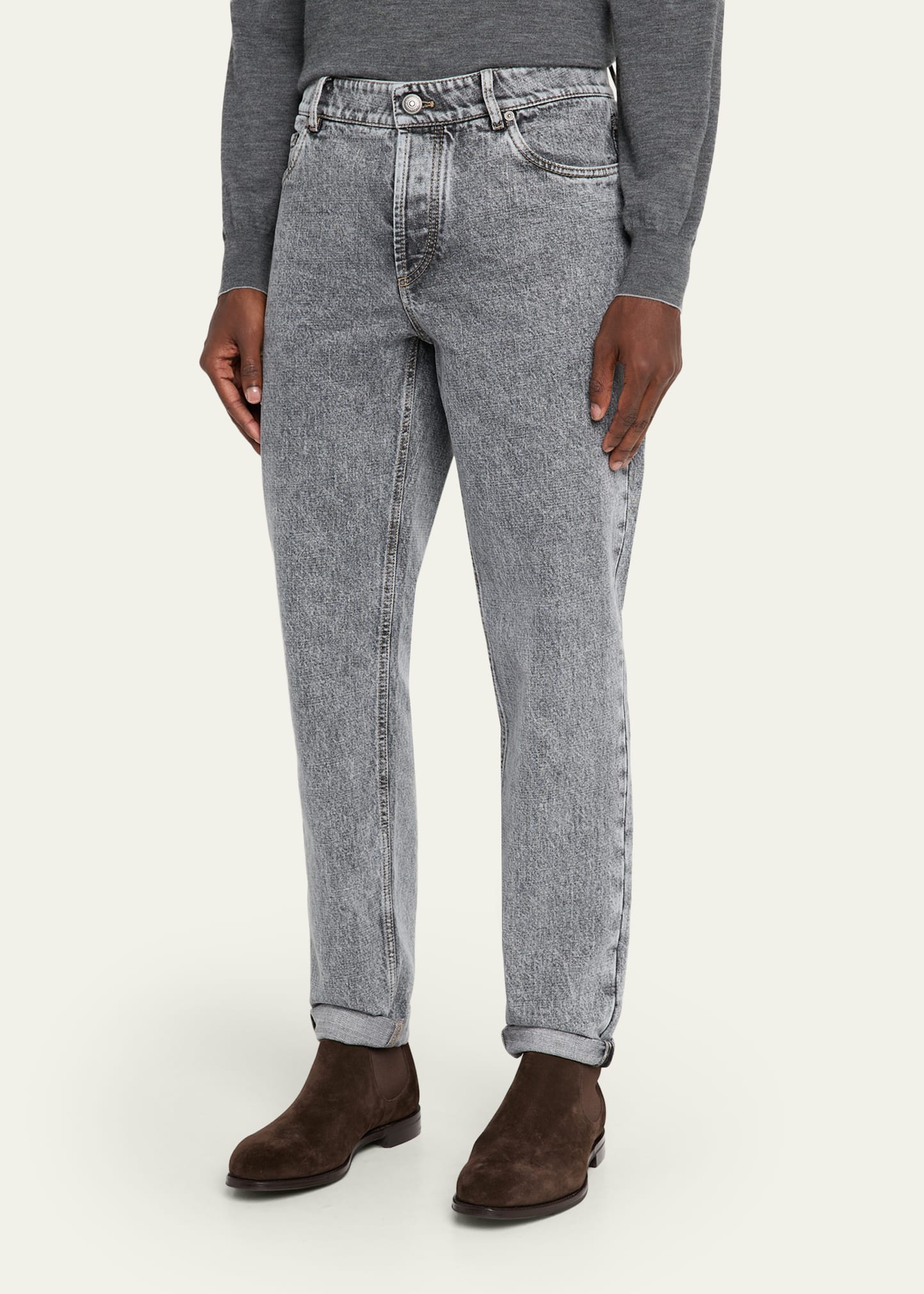 Brunello Cucinelli Men's Straight-Leg Grey Denim Jeans - Bergdorf