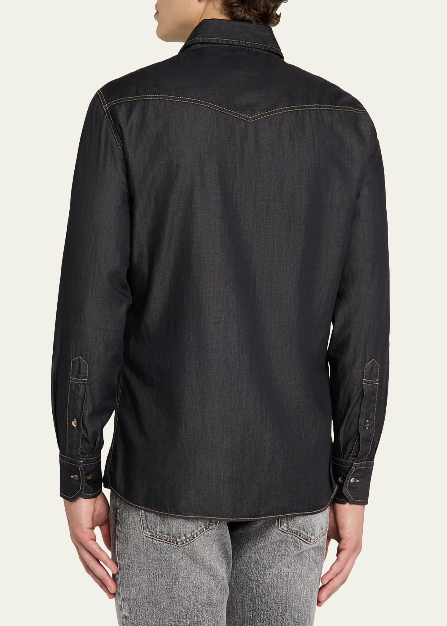 Brunello Cucinelli Mens Lightweight Denim Western Shirt - Bergdorf