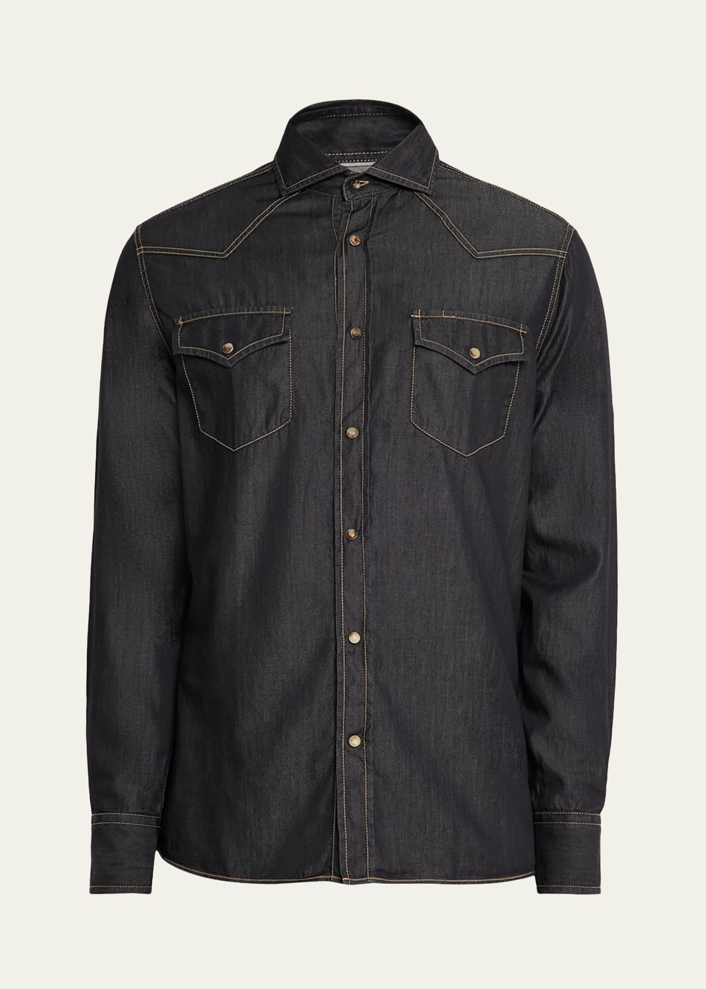 Brunello Cucinelli Mens Lightweight Denim Western Shirt - Bergdorf