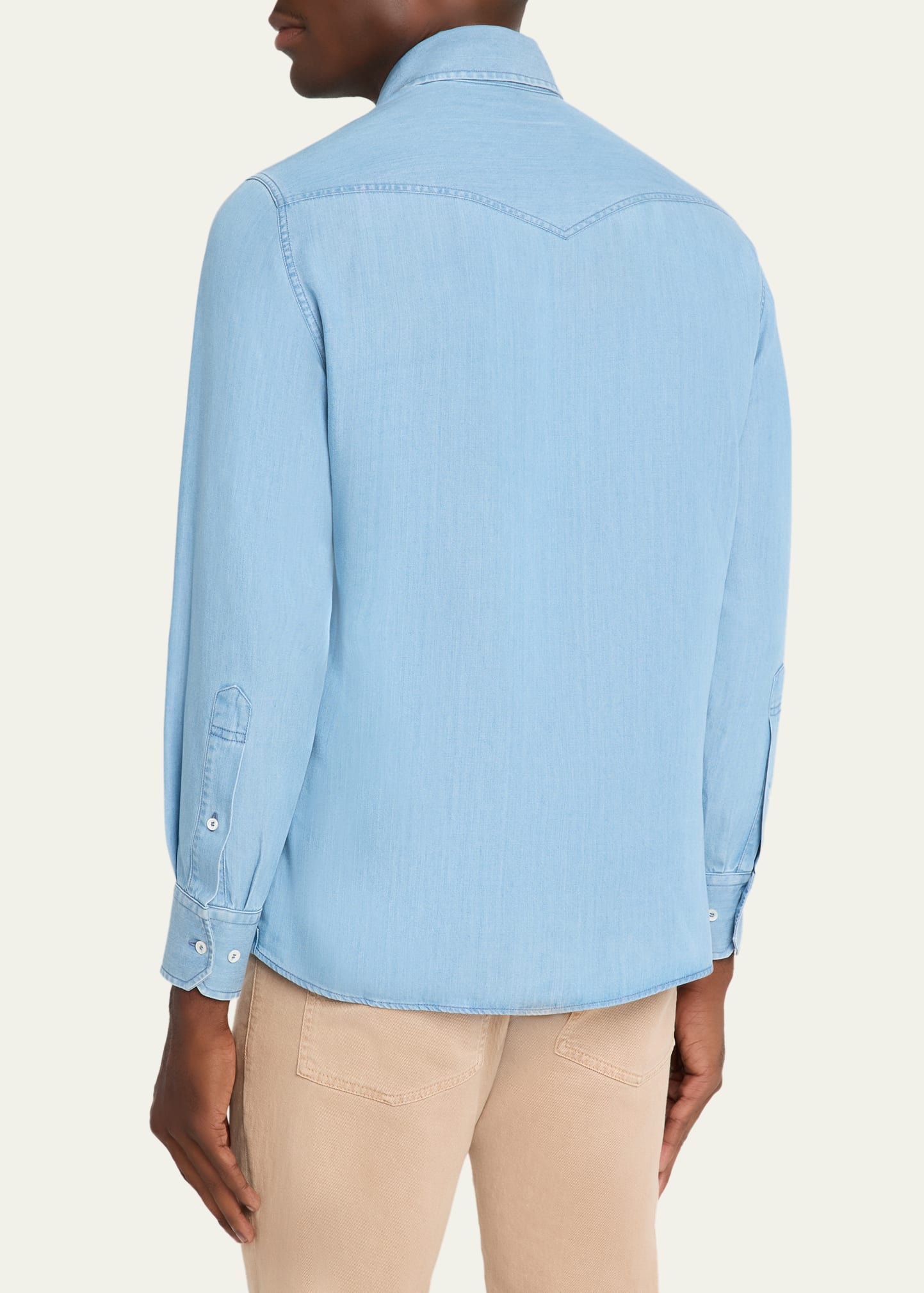 Brunello Cucinelli Mens Lightweight Denim Western Shirt - Bergdorf