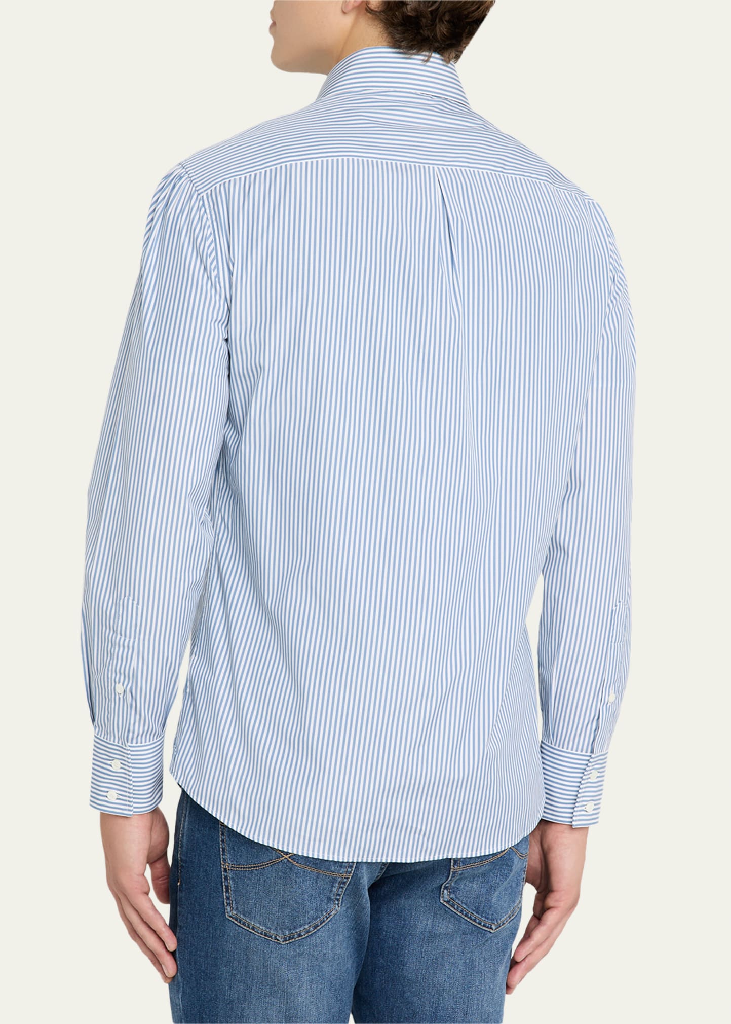 Brunello Cucinelli Men's Narrow Striped Long-Sleeve Shirt