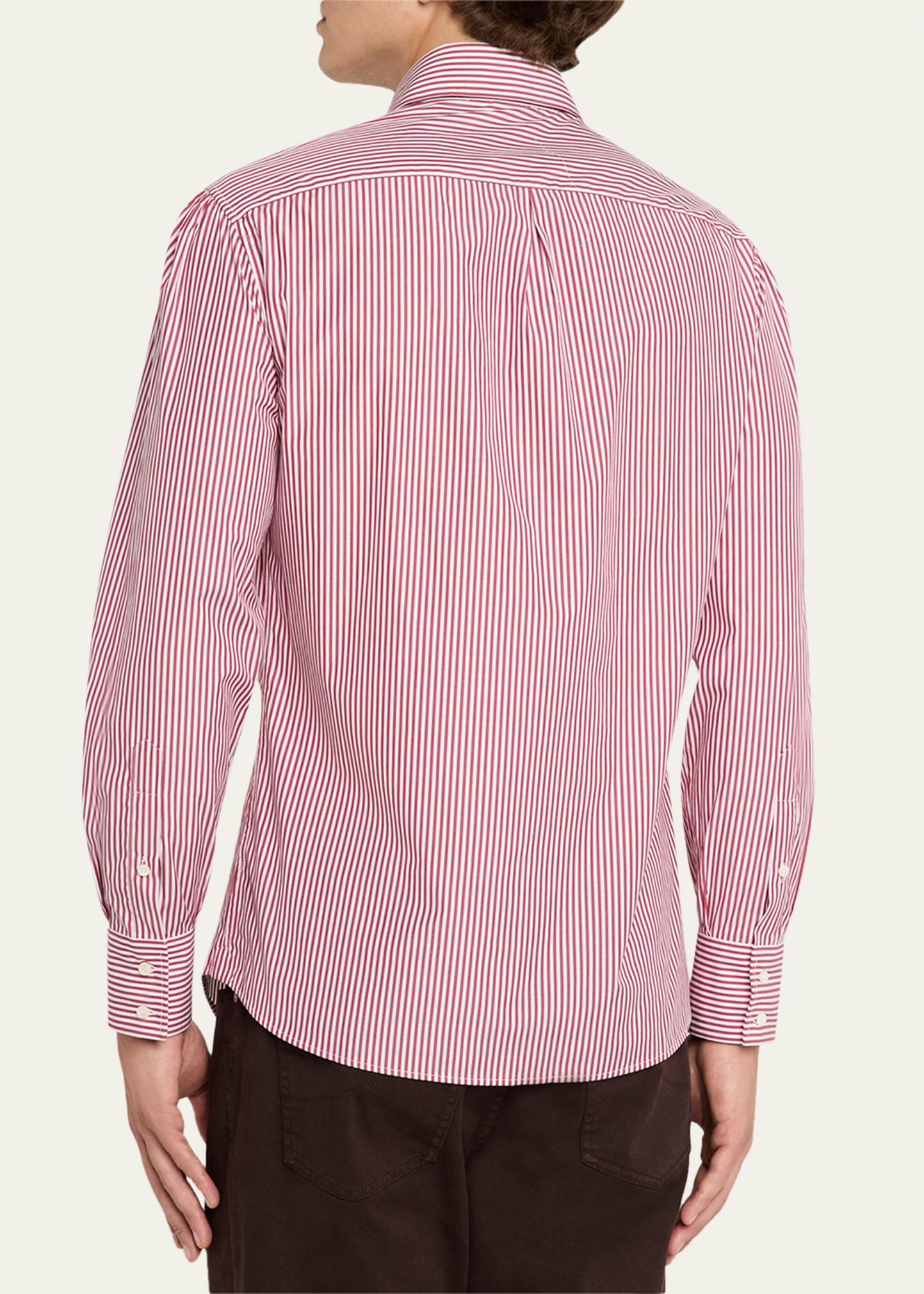 Brunello Cucinelli Men's Narrow Striped Long-Sleeve Shirt