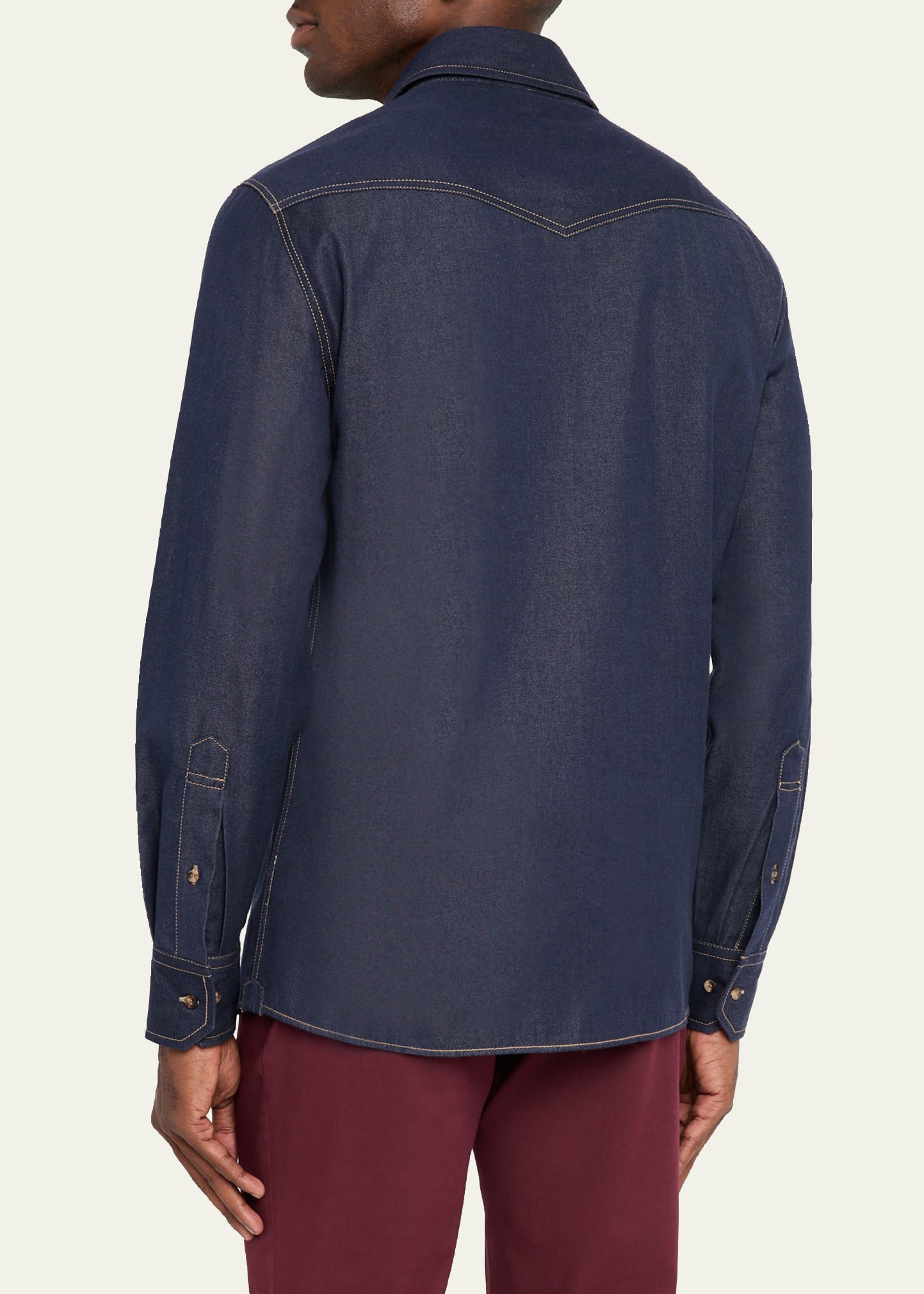 Brunello Cucinelli Men's Denim Snap-Front Western Shirt - Bergdorf