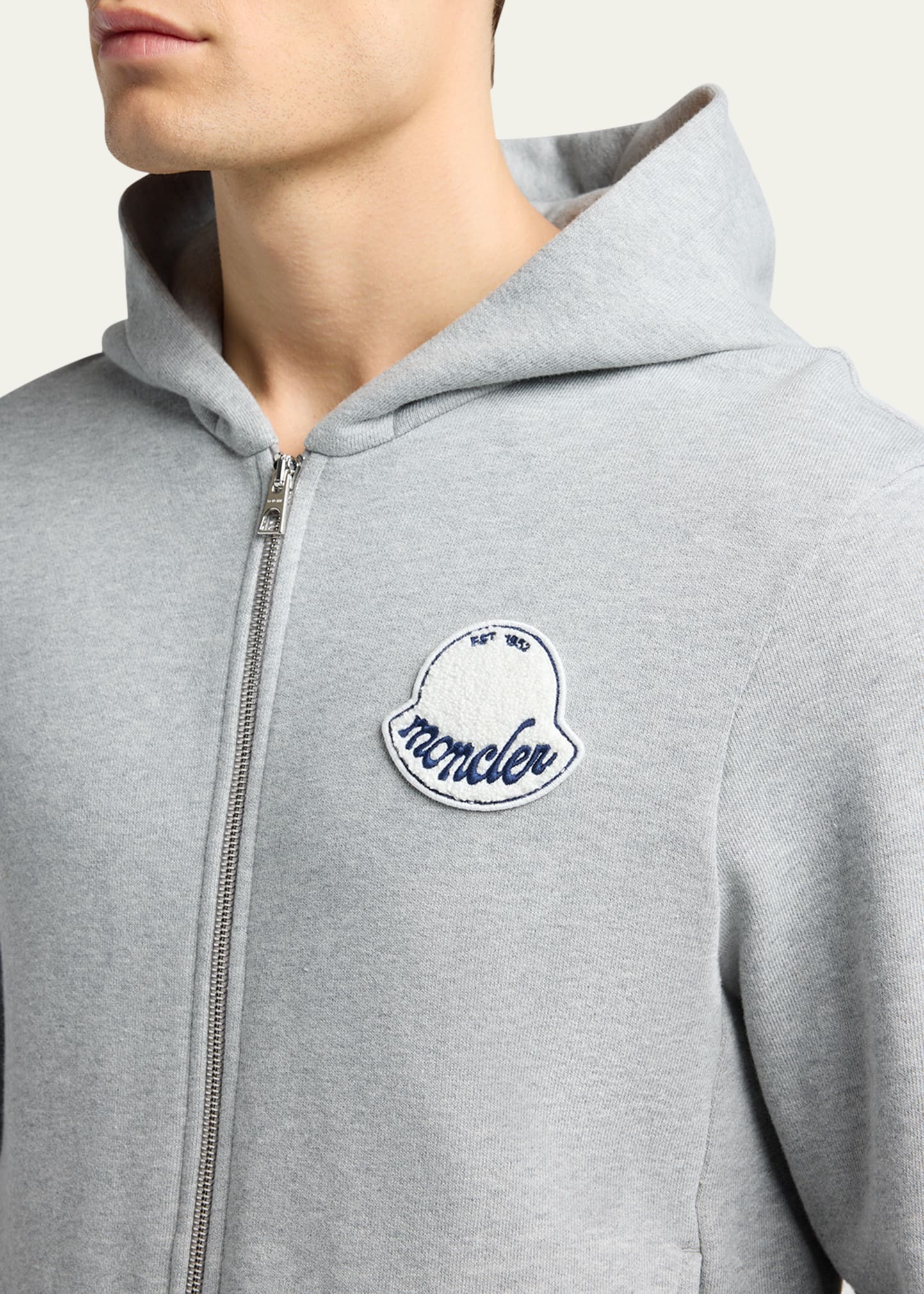Moncler Men's Chenille-Logo Full-Zip Hoodie - Bergdorf Goodman