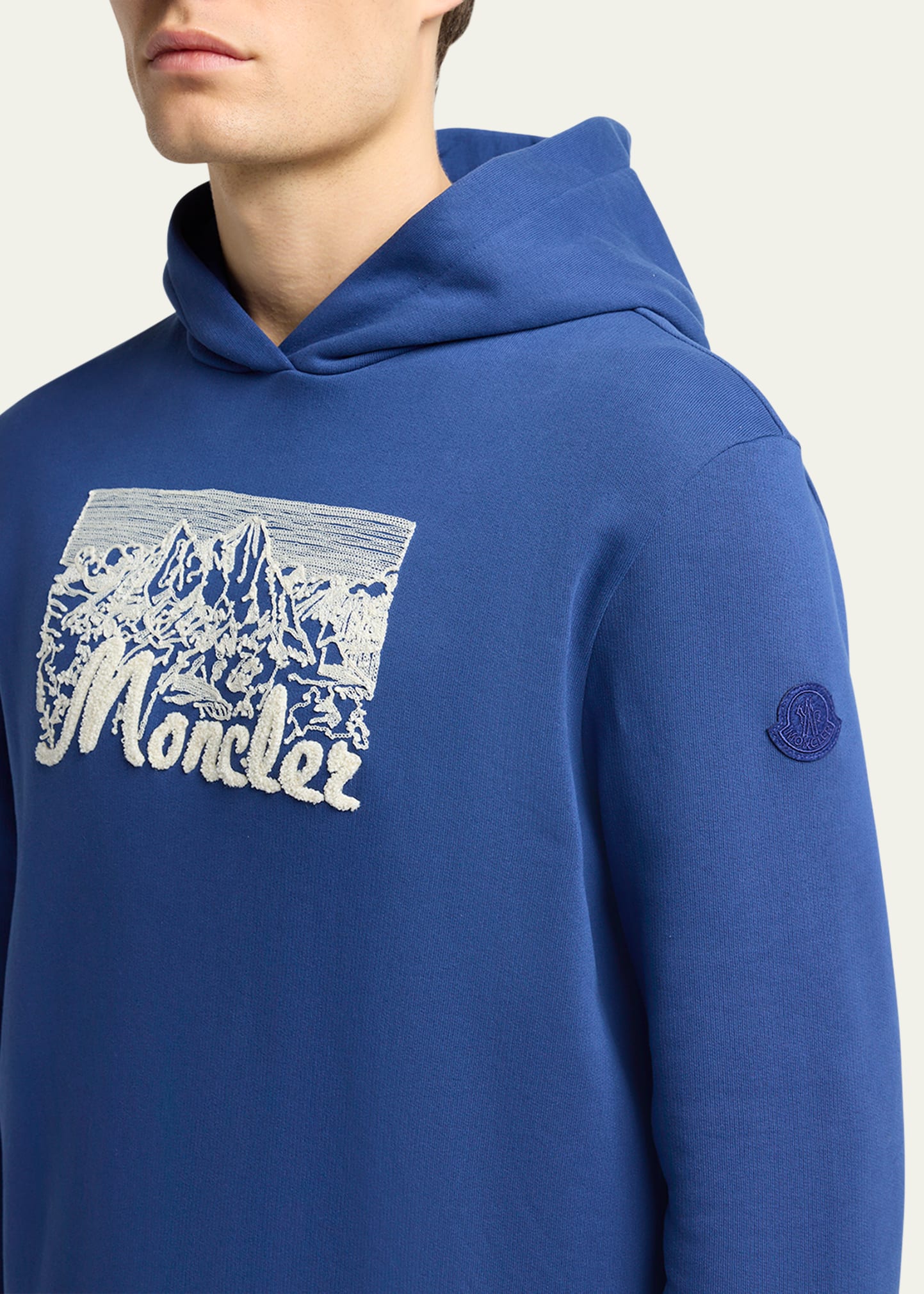 Moncler Men's Chenille Mountain Logo Hoodie - Bergdorf Goodman