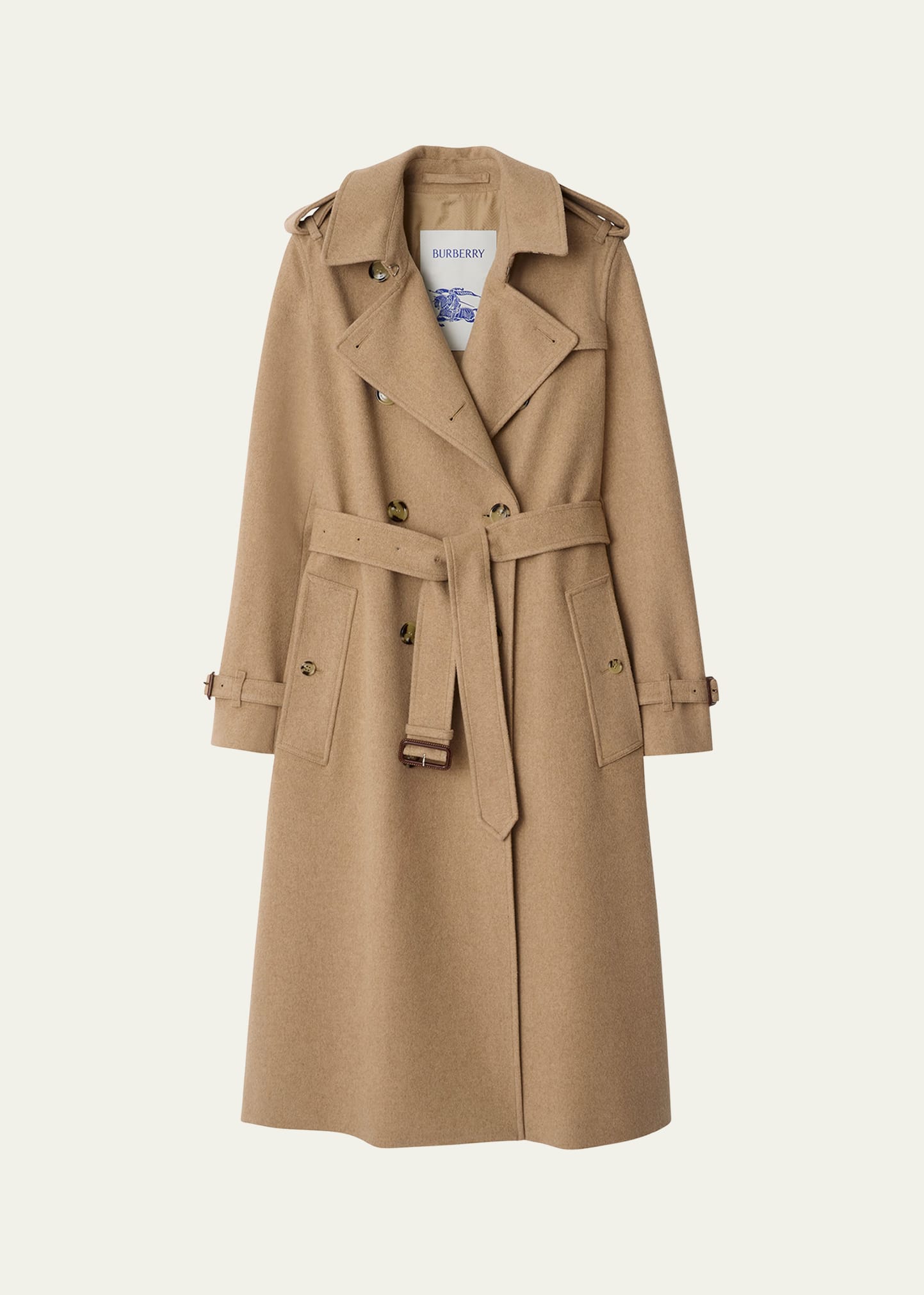 Burberry Kensington Belted Cashmere-Wool Double-Breasted Trench