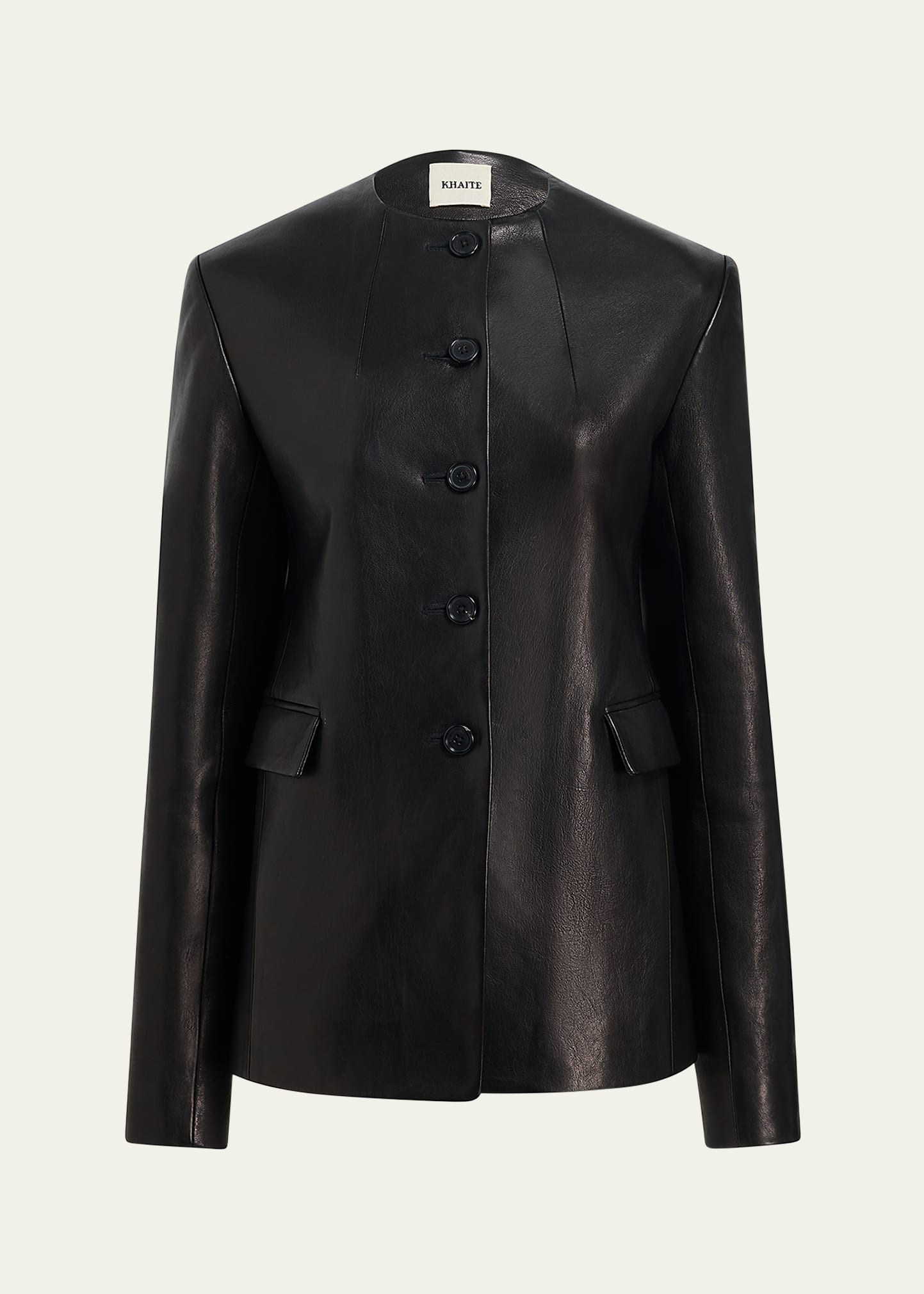 Khaite Jameson Single-Breasted Leather Collarless Jacket