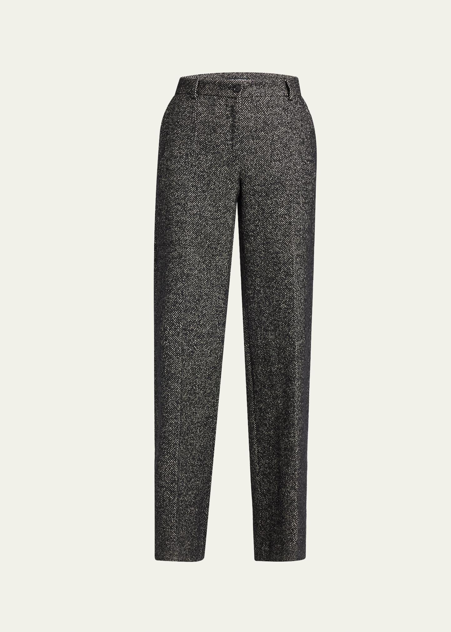 Dolce & Gabbana Herringbone Wool Straight-Leg Trousers