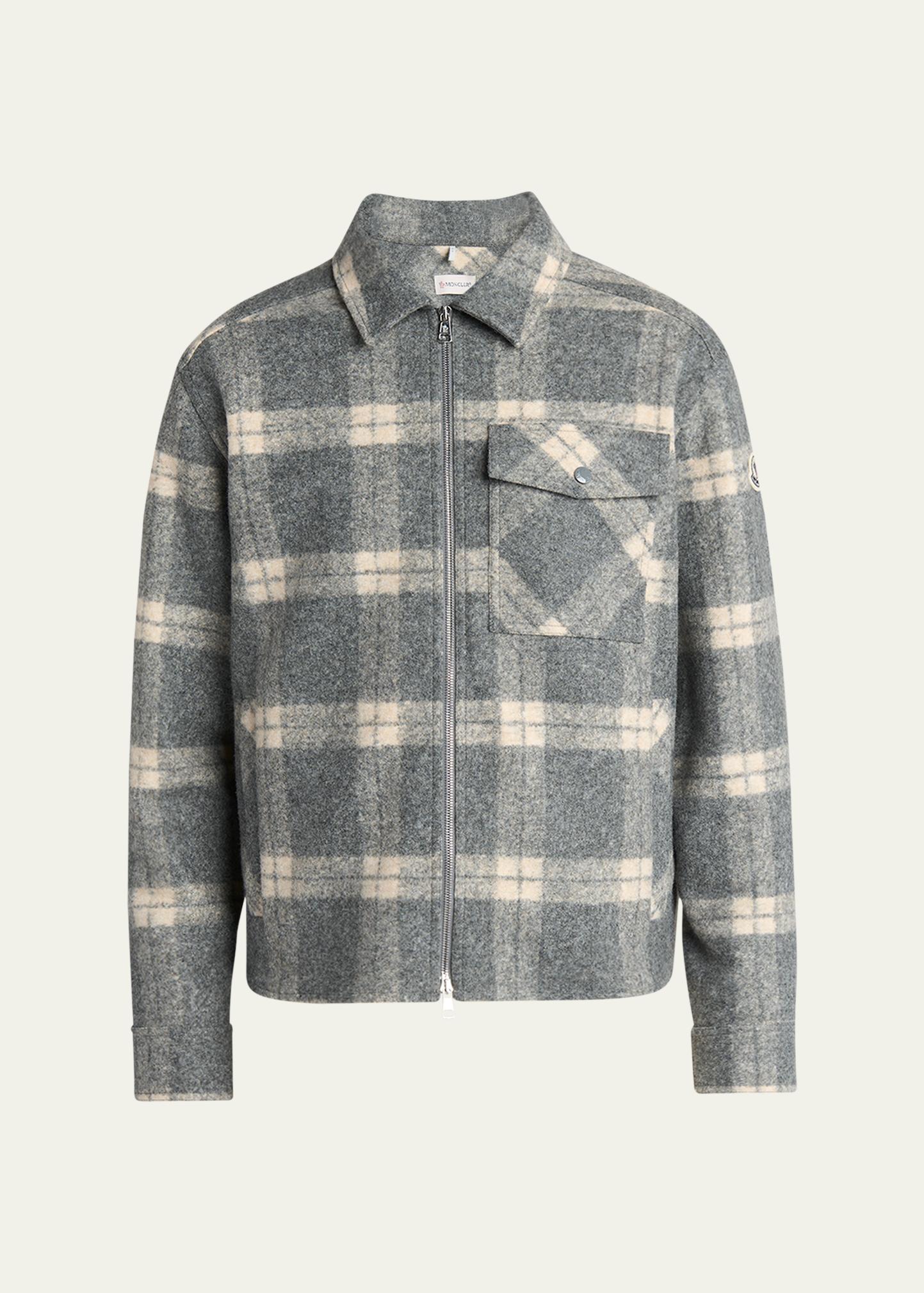 Moncler Men's Tartan Full-Zip Shirt Jacket - Bergdorf Goodman