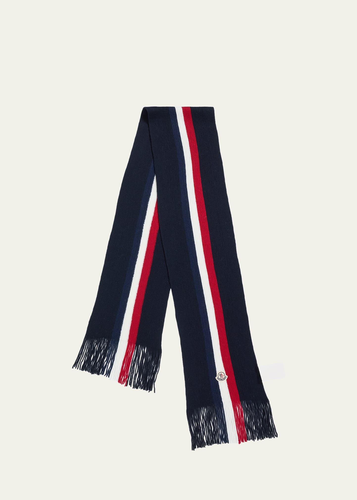 Moncler マフラー 黒/赤/白/青 Navy Blue Tricolor Wool Scarf - Scarves & Gloves for Men | Moncler US