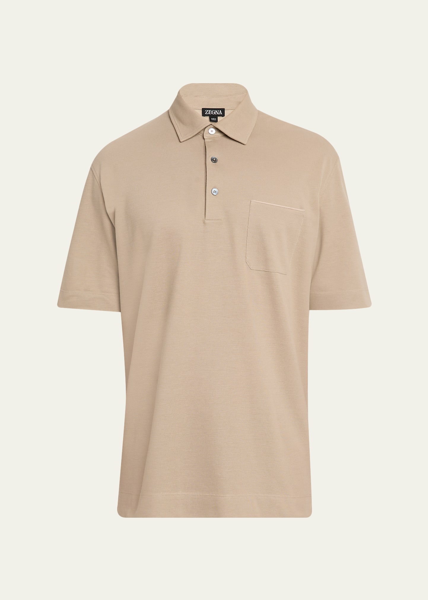 ZEGNA Men's Leather-Trim Pocket Pique Polo Shirt - Bergdorf Goodman