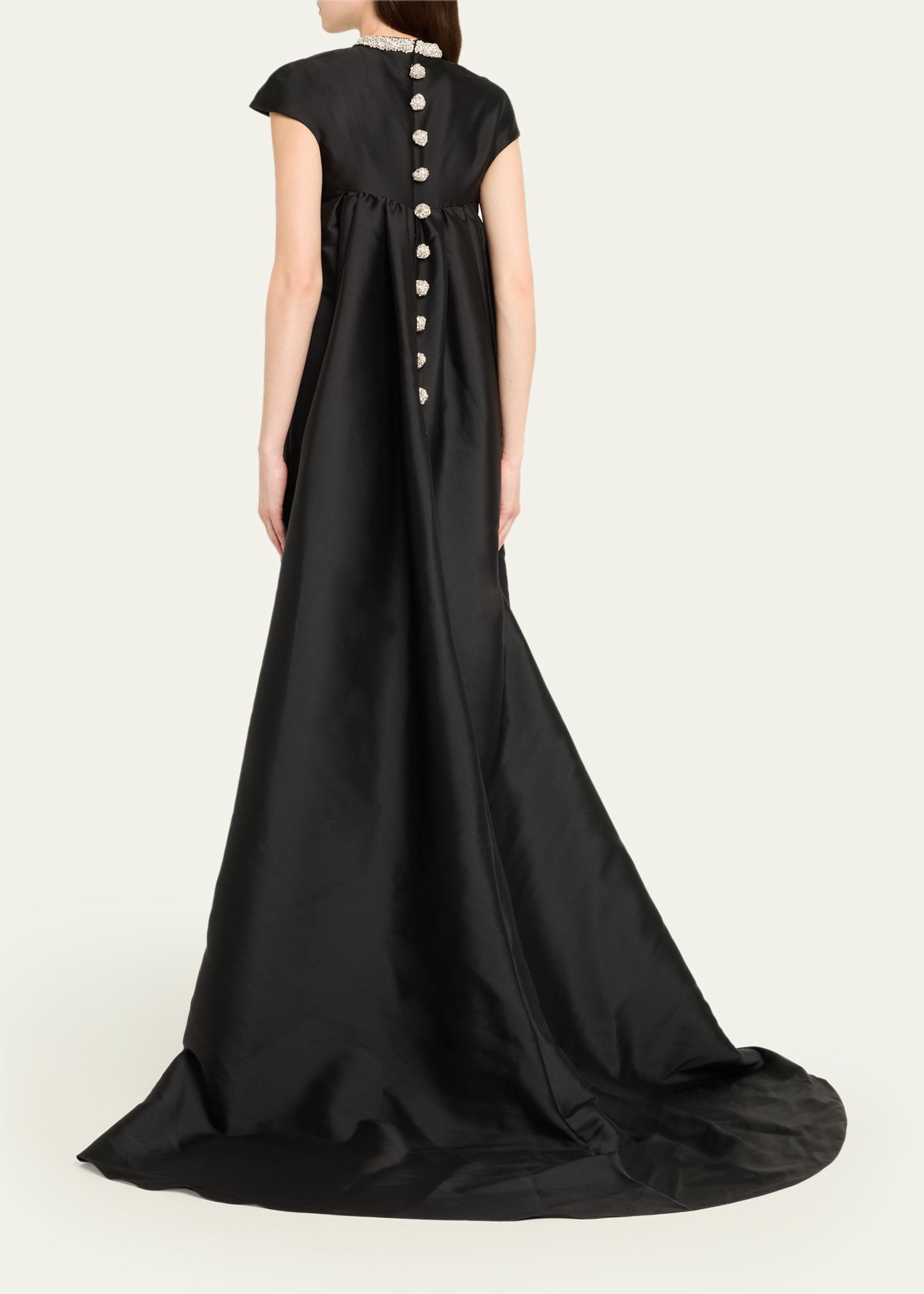 Atelier Prabal Gurung Naomi Crystal Cap-Sleeve Mikado Train Gown
