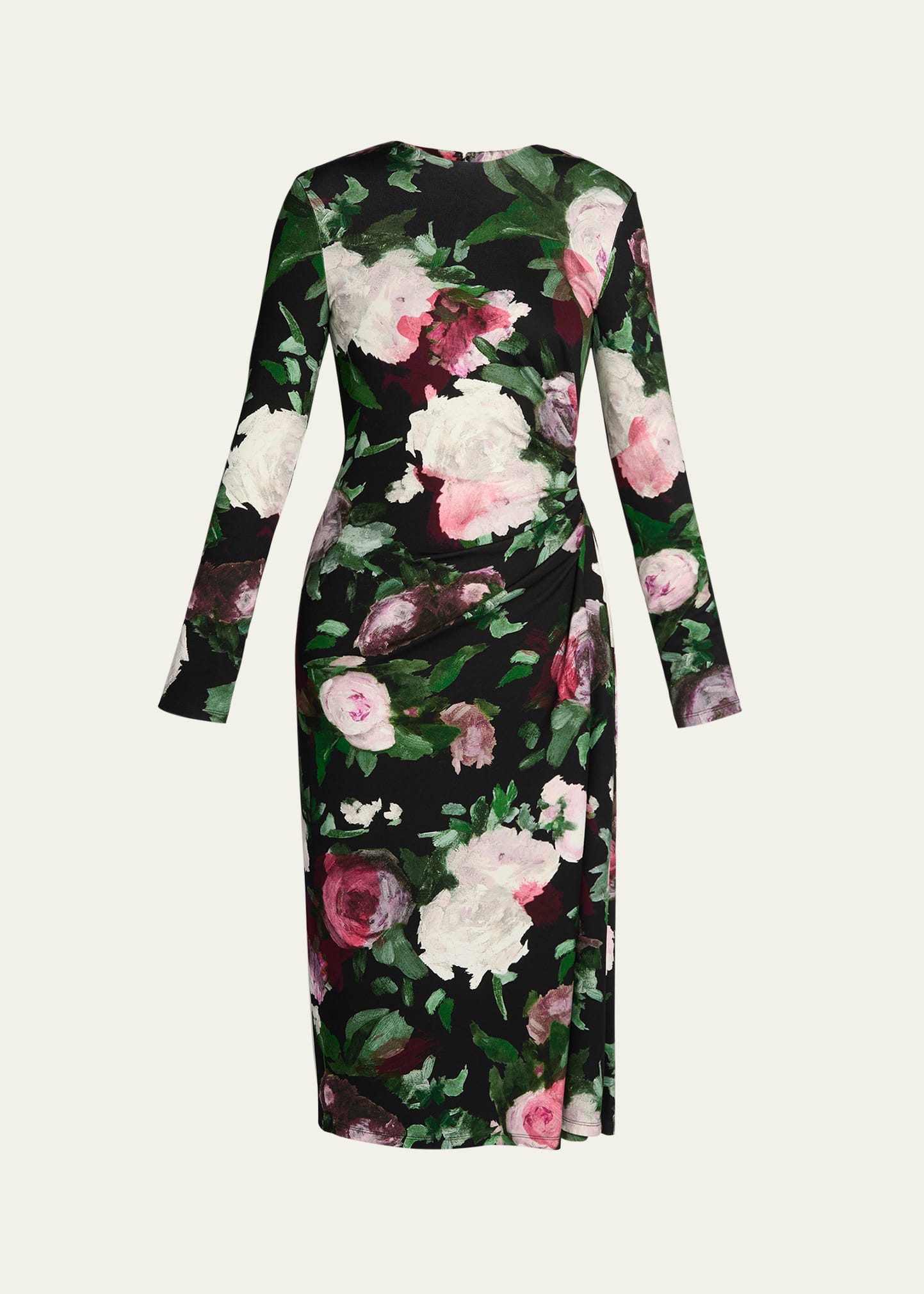 Erdem Floral Long-Sleeve Draped Midi Dress - Bergdorf Goodman