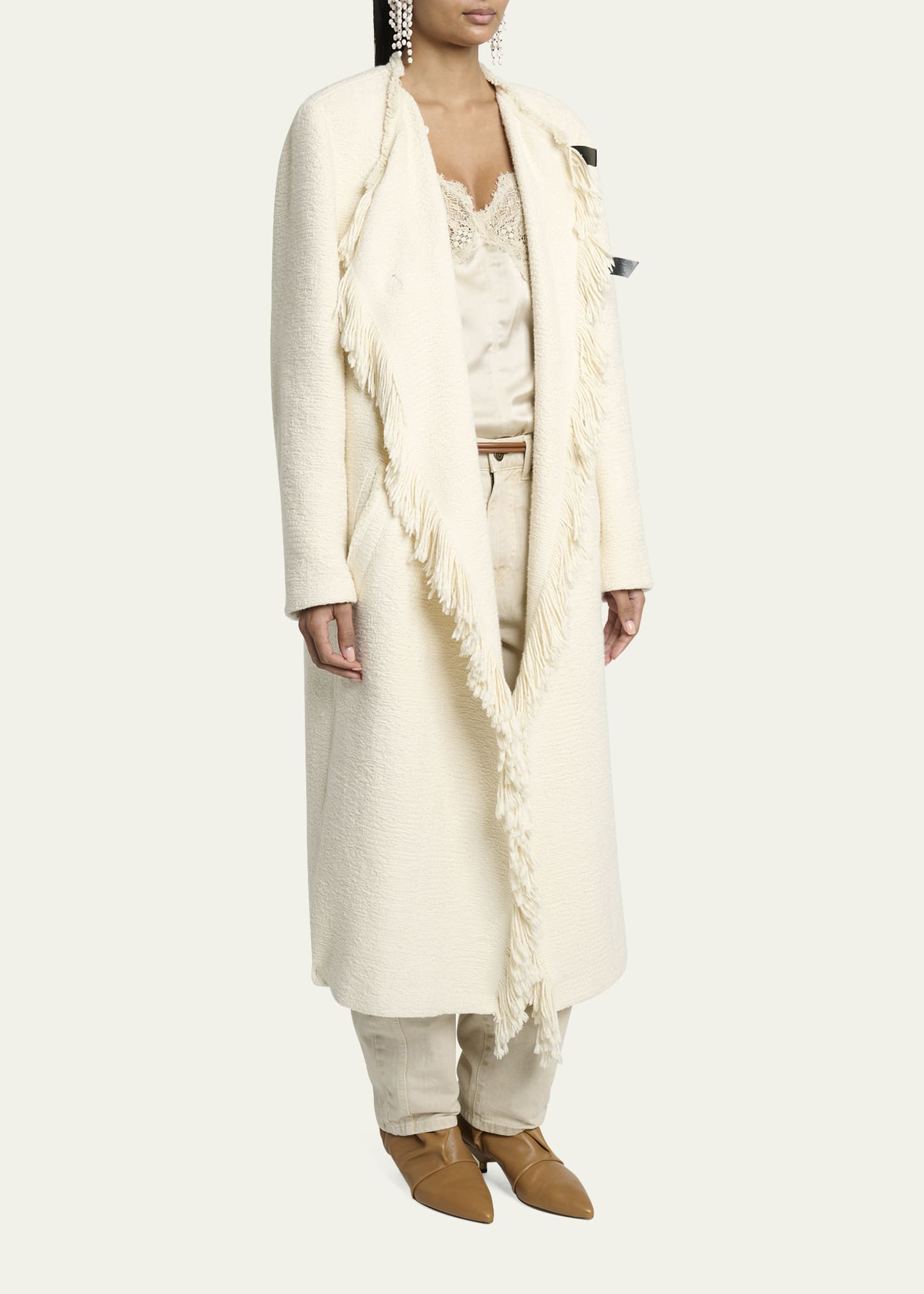 Isabel Marant Gameia Long Fringe-Trim Linen Coat - Bergdorf Goodman