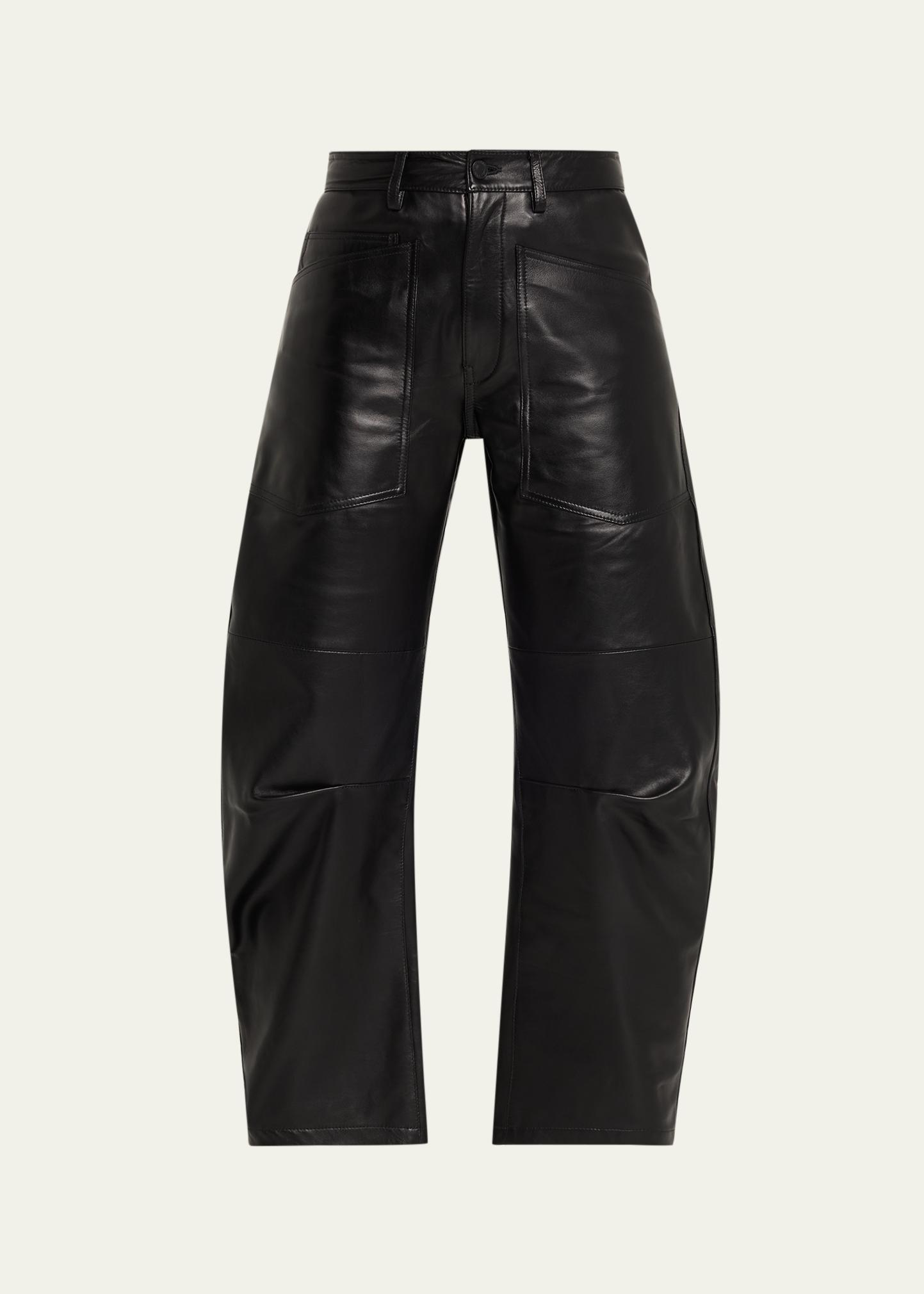 Nili Lotan Shon Leather Barrel-Leg Ankle Pants - Bergdorf Goodman