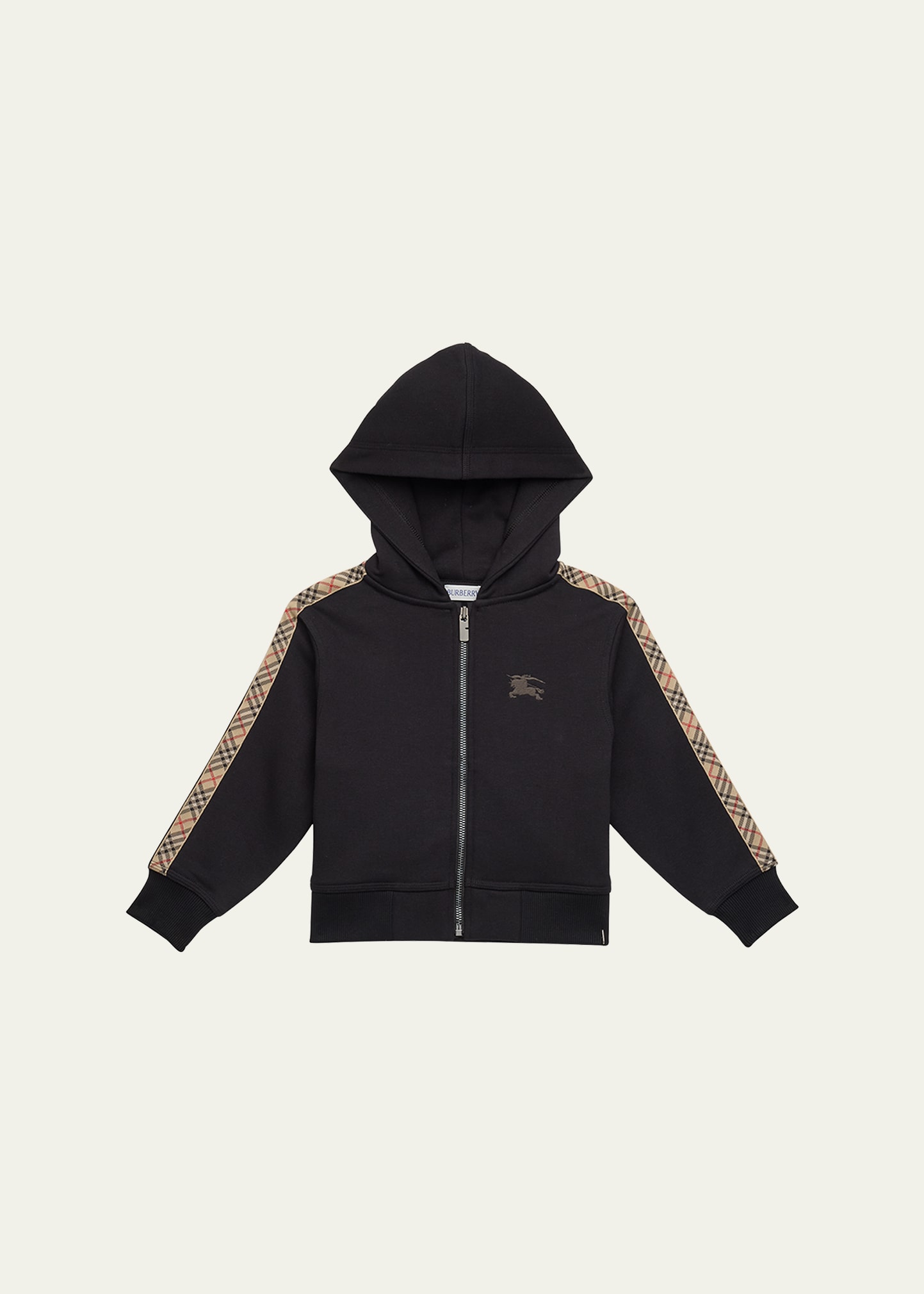 Burberry Boy's Clyde Check Tape Zip-Front Hoodie, Size 6M-2