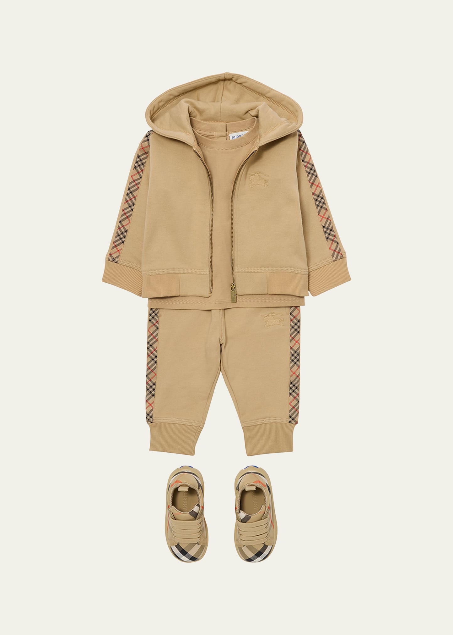Burberry Kid's Clyde Check Tape Zip-Front Hoodie, Size 6M-2