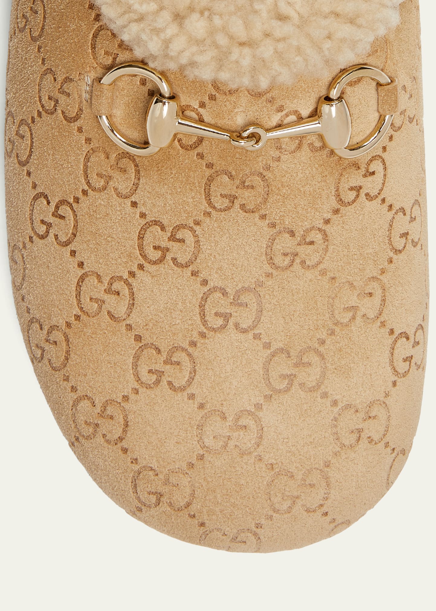 Gucci New Sol Suede Shearling Horsebit Mules - Bergdorf Goodman