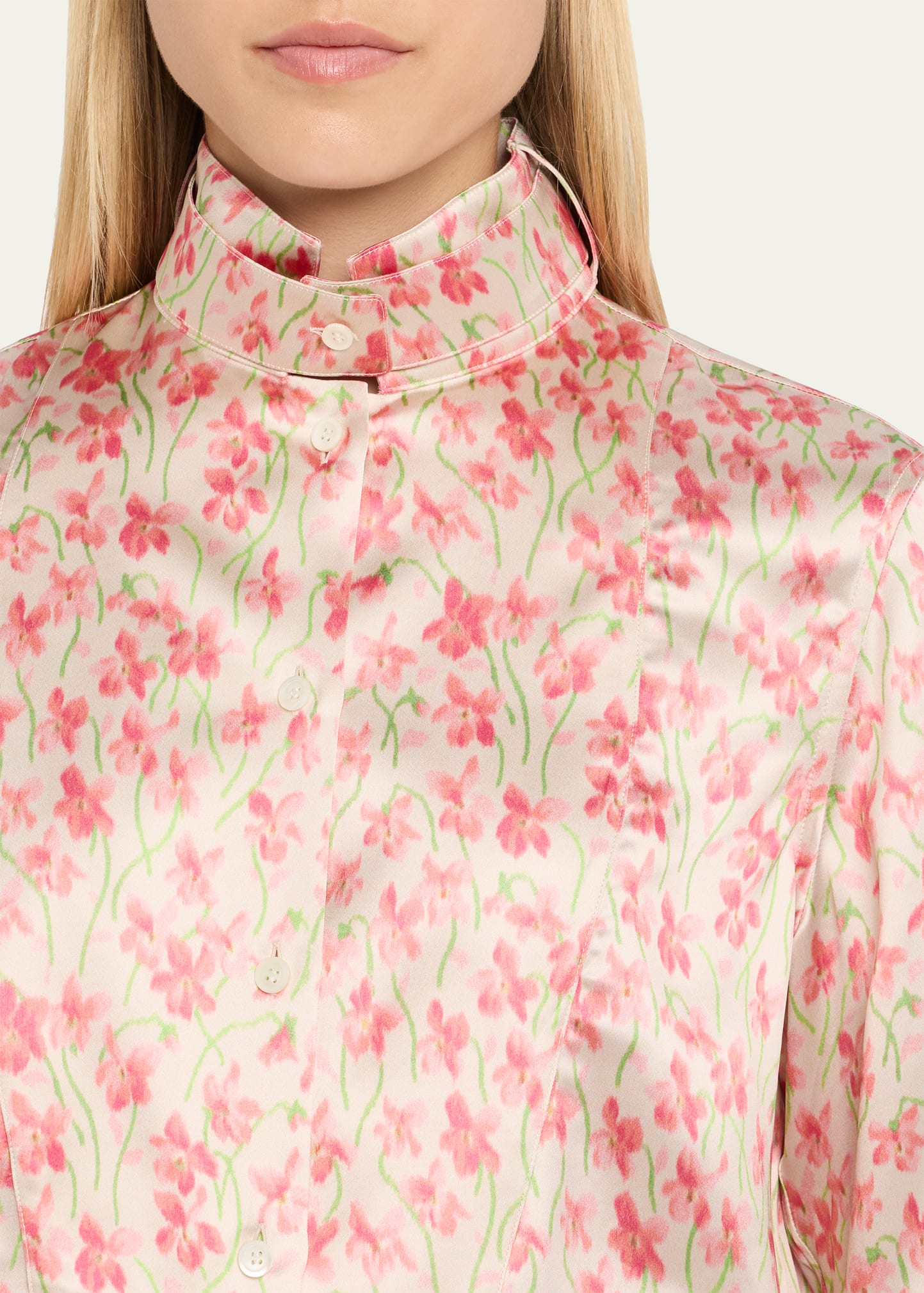Loewe Floral Print Satin Button-Down Overshirt - Bergdorf Goodman