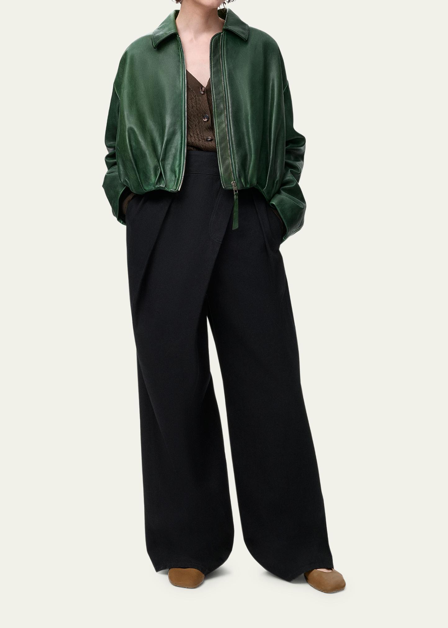 LOEWE Draped Leather Bomber Jacket - Bergdorf Goodman
